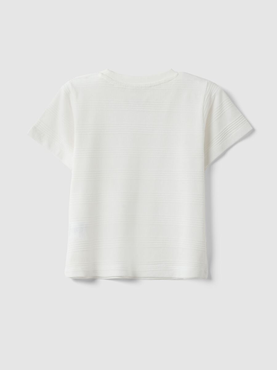 White cotton blend regular fit kids' t-shirt with stripes_1