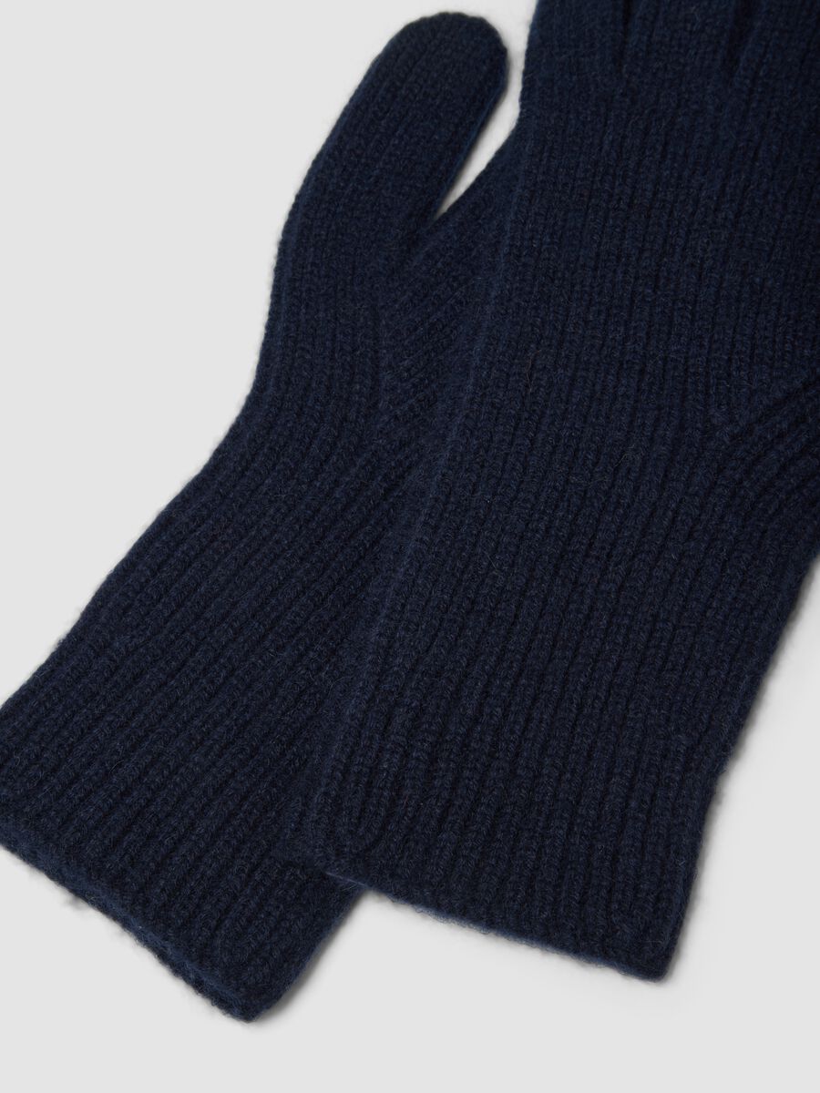 Guanti blu in puro cashmere a costine_1