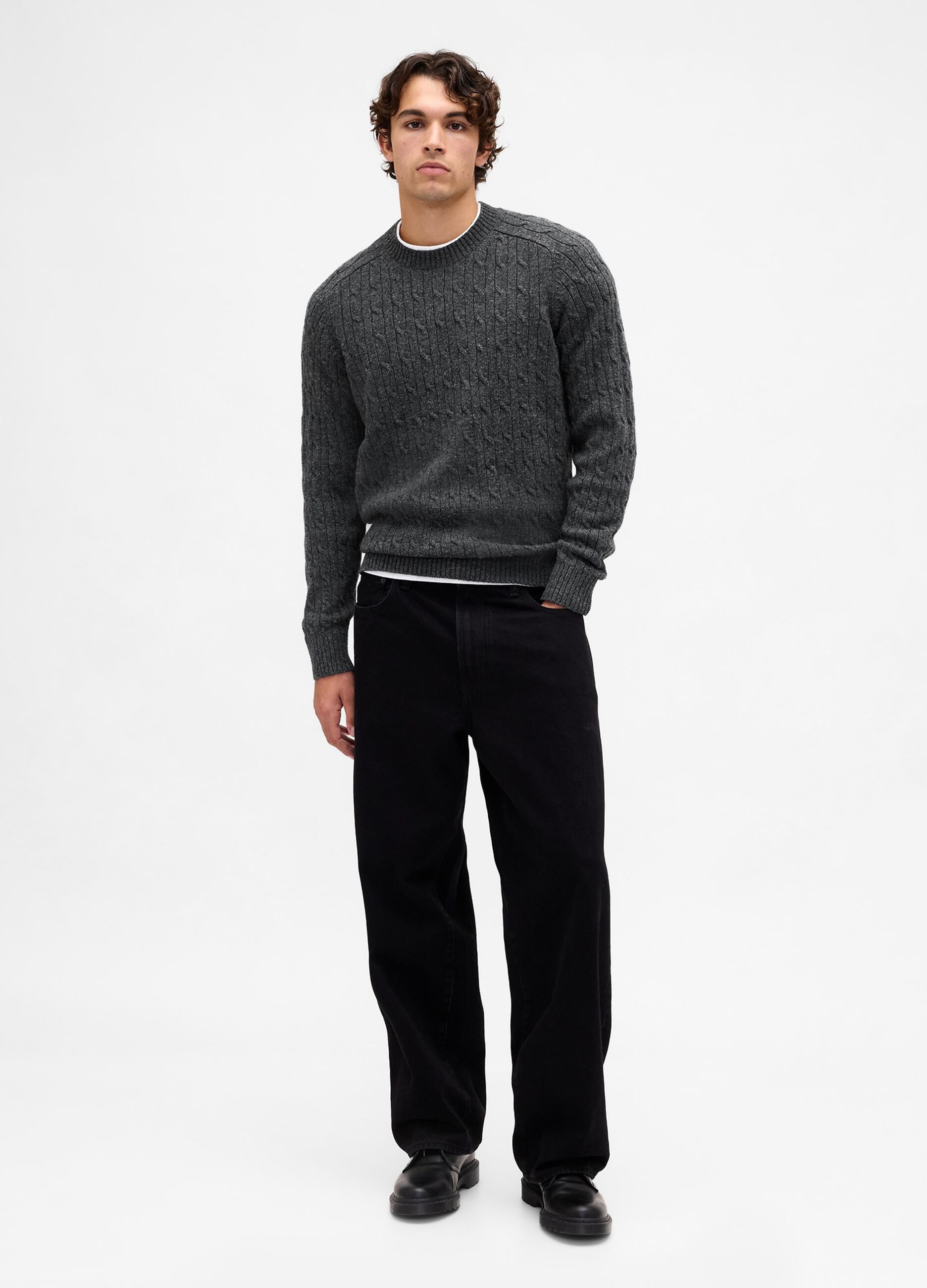 Grey knit sweater in wool and polyamide