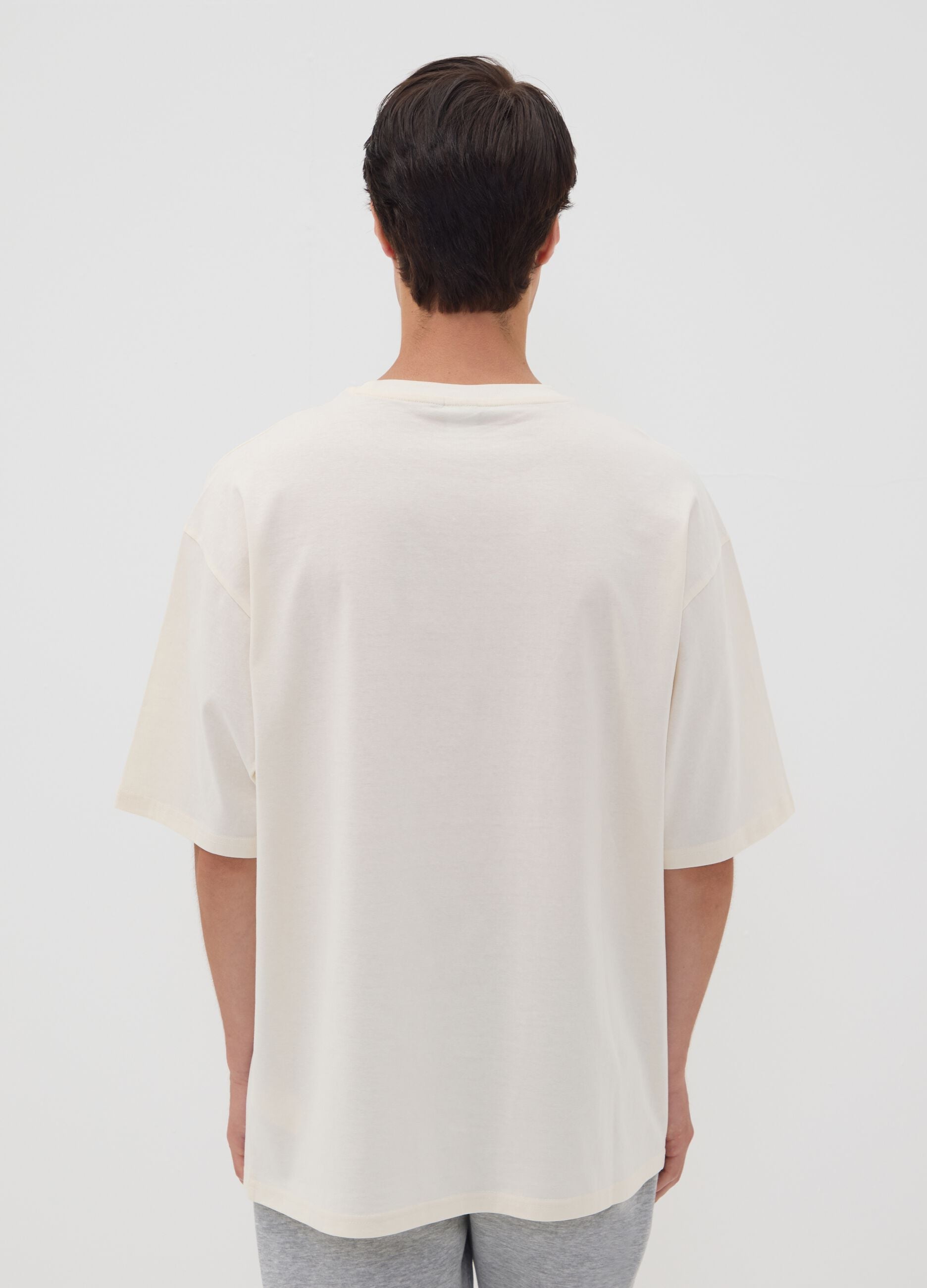 White oversized pure cotton T-shirt with front logo