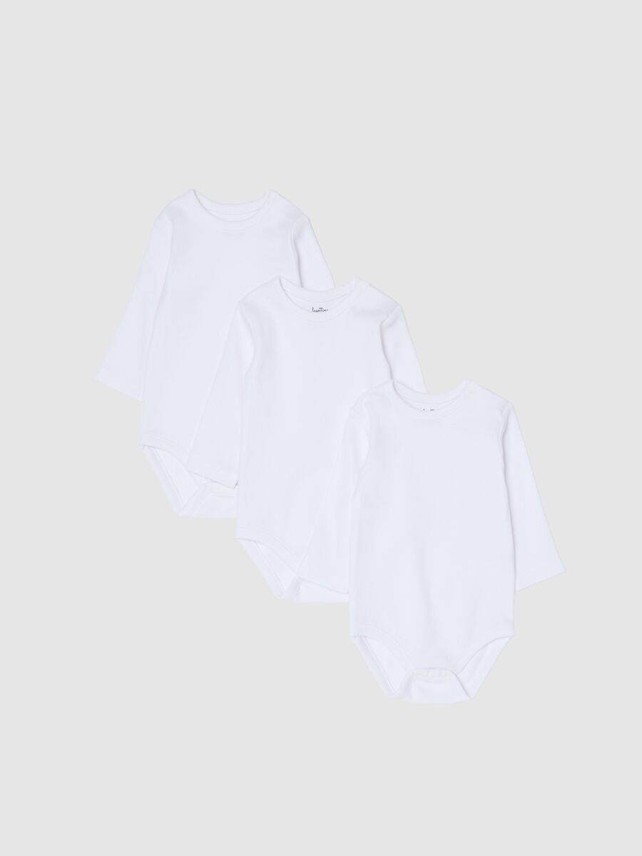 Pure White Cotton Baby Bodysuit Tripack_0