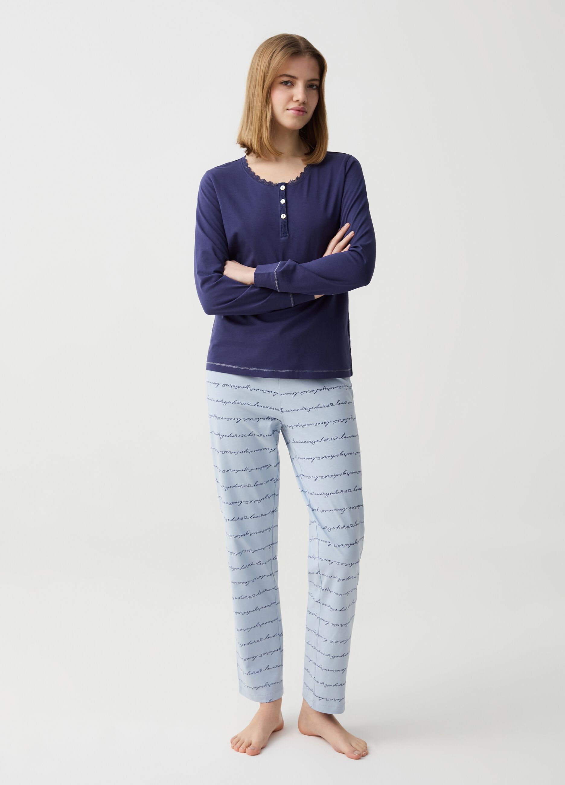 Organic cotton pyjamas with granddad neckline