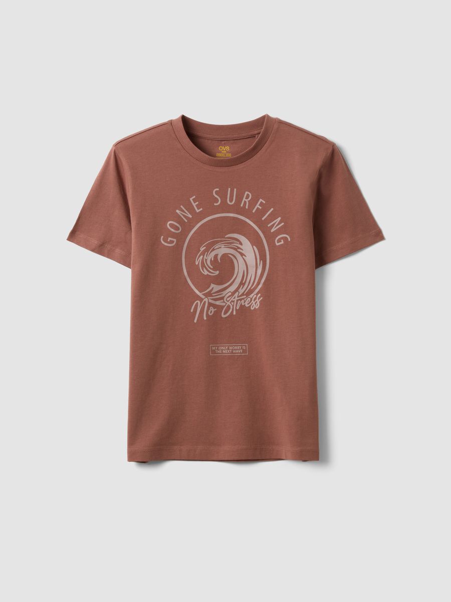 T-shirt marrone a maniche corte in puro cotone organico_0