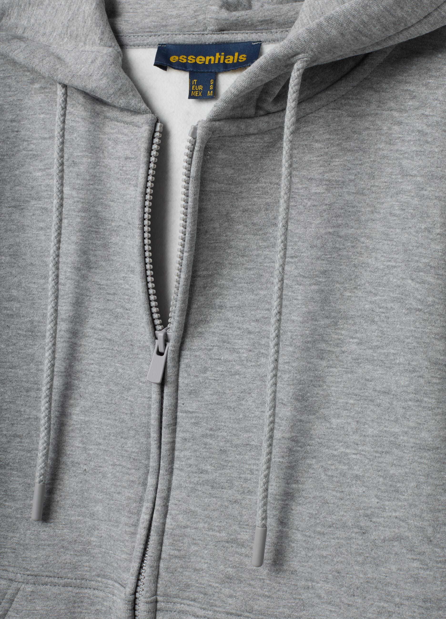 Grey cotton-blend hoodie with crew neck