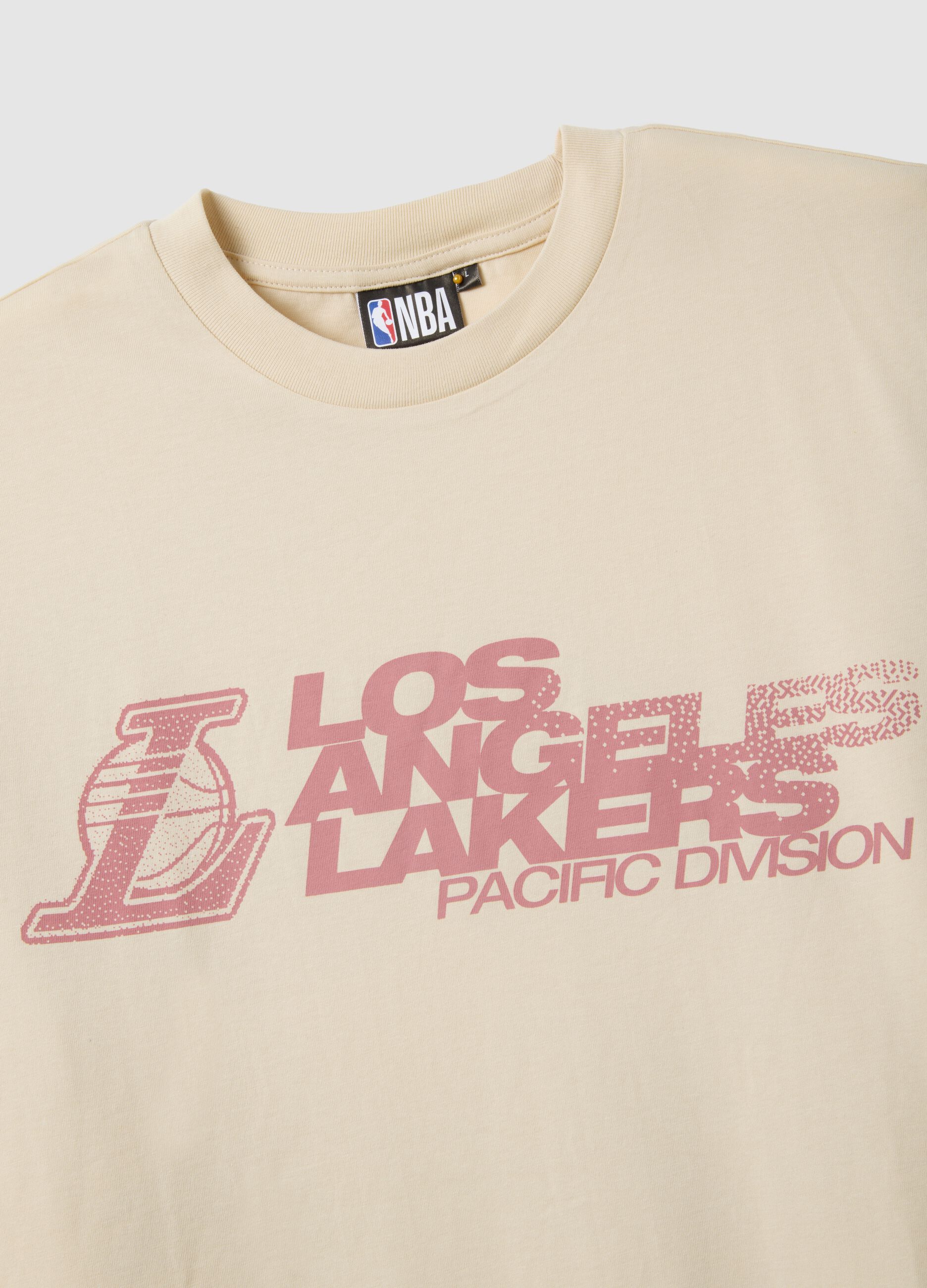 T-shirt in puro cotone beige con stampa Los Angeles Lakers