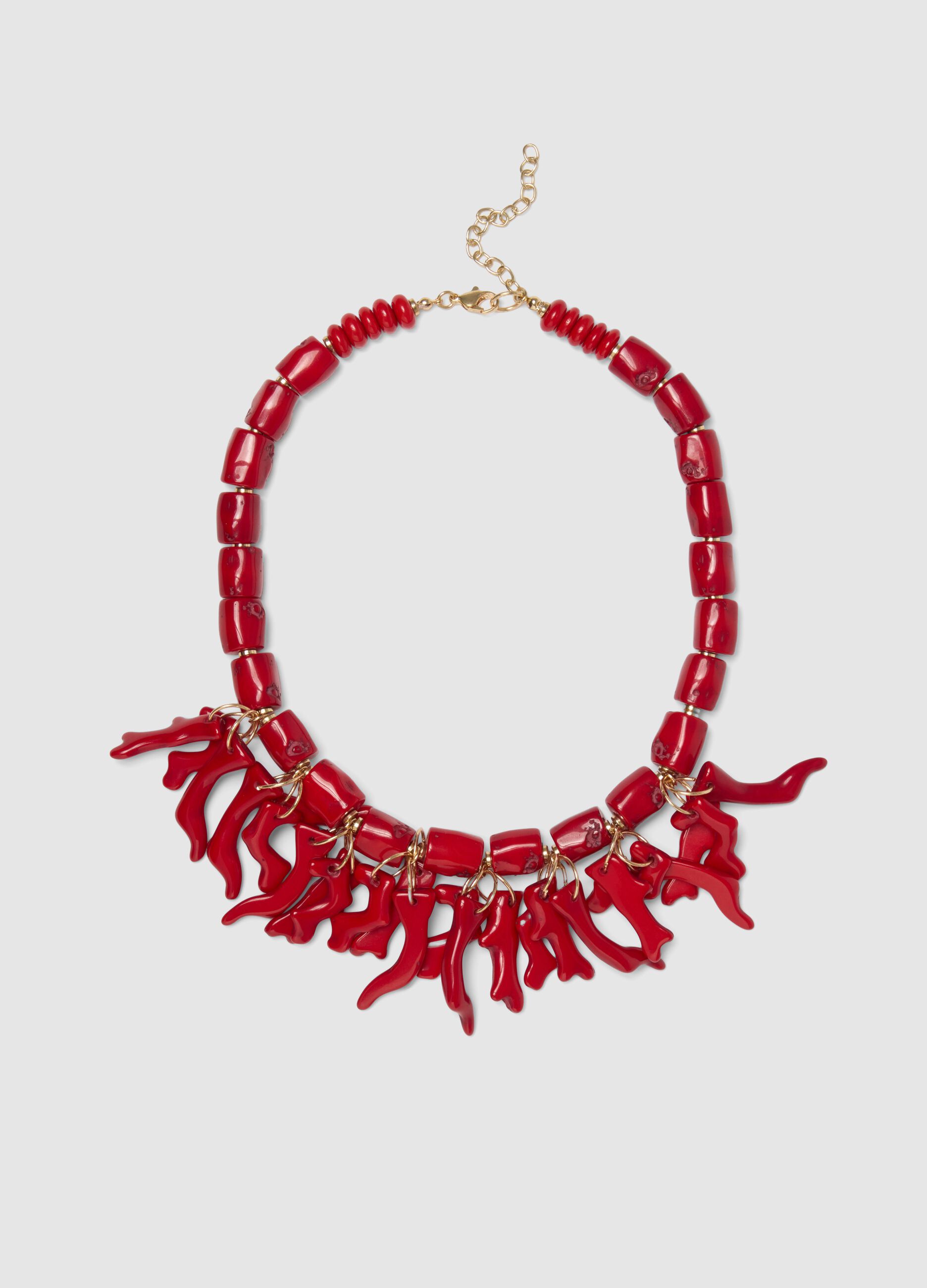Red resin necklace with coral-shaped charms