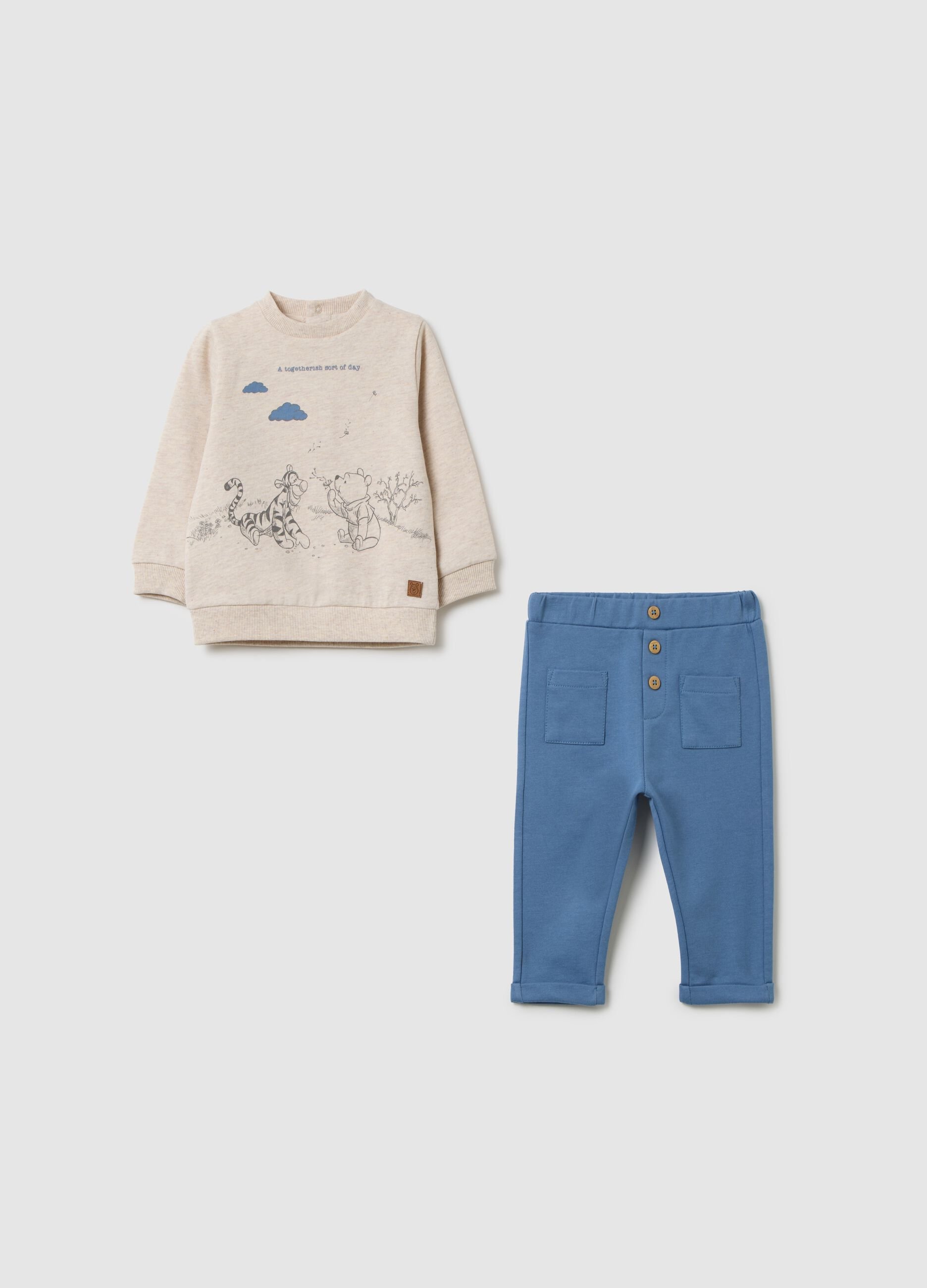 Baby sweatshirt and trousers set in pure cotton beige and blue
