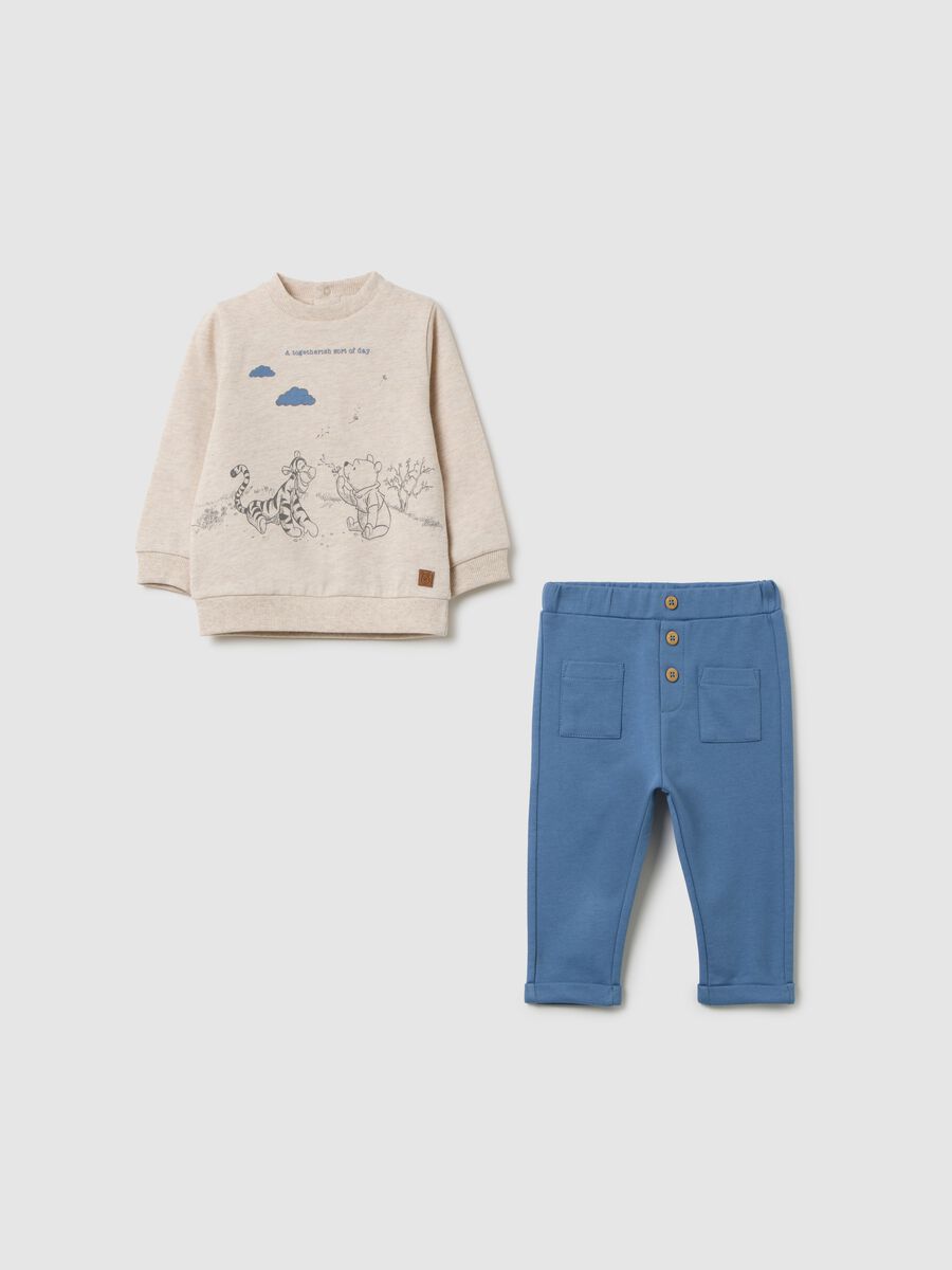 Baby sweatshirt and trousers set in pure cotton beige and blue_0
