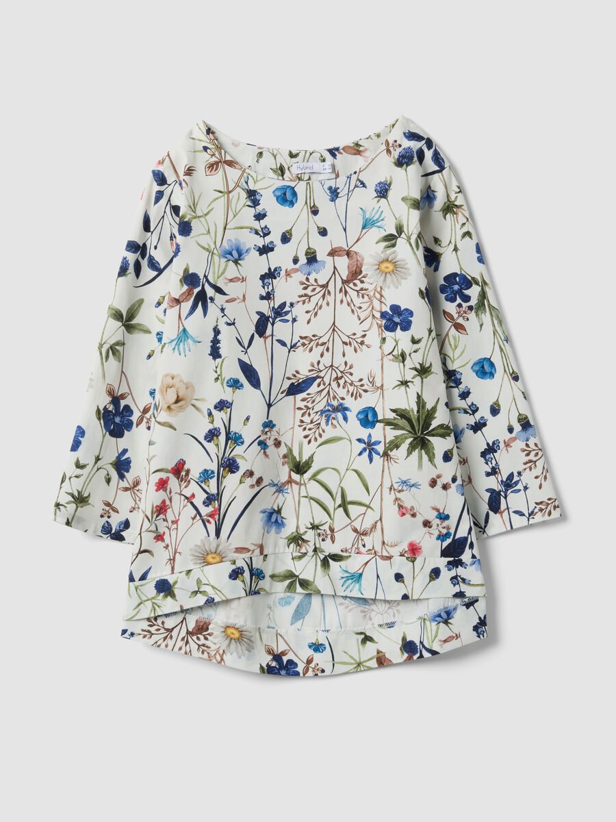 Blusa bianca in cotone elasticizzato con stampa floreale_4