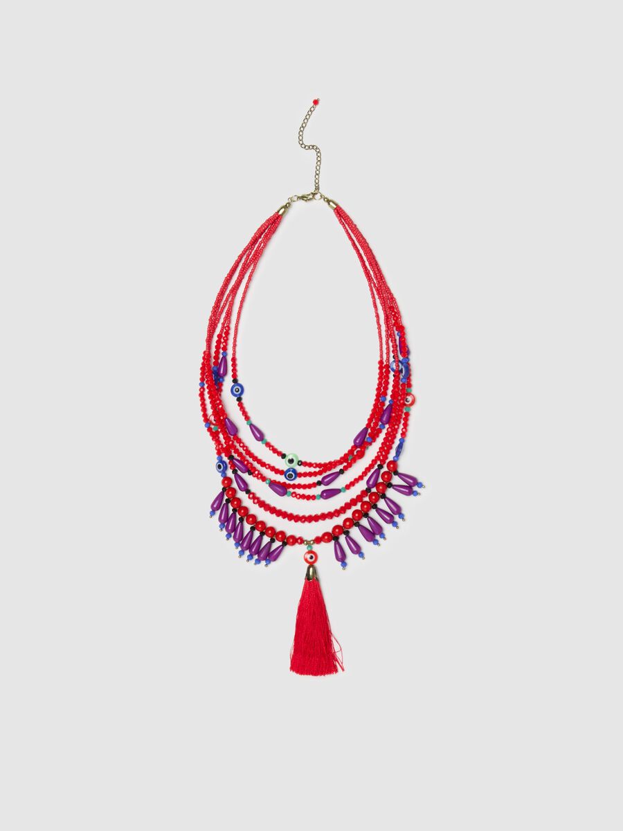 Multi-strand necklace with tassel and beads_1