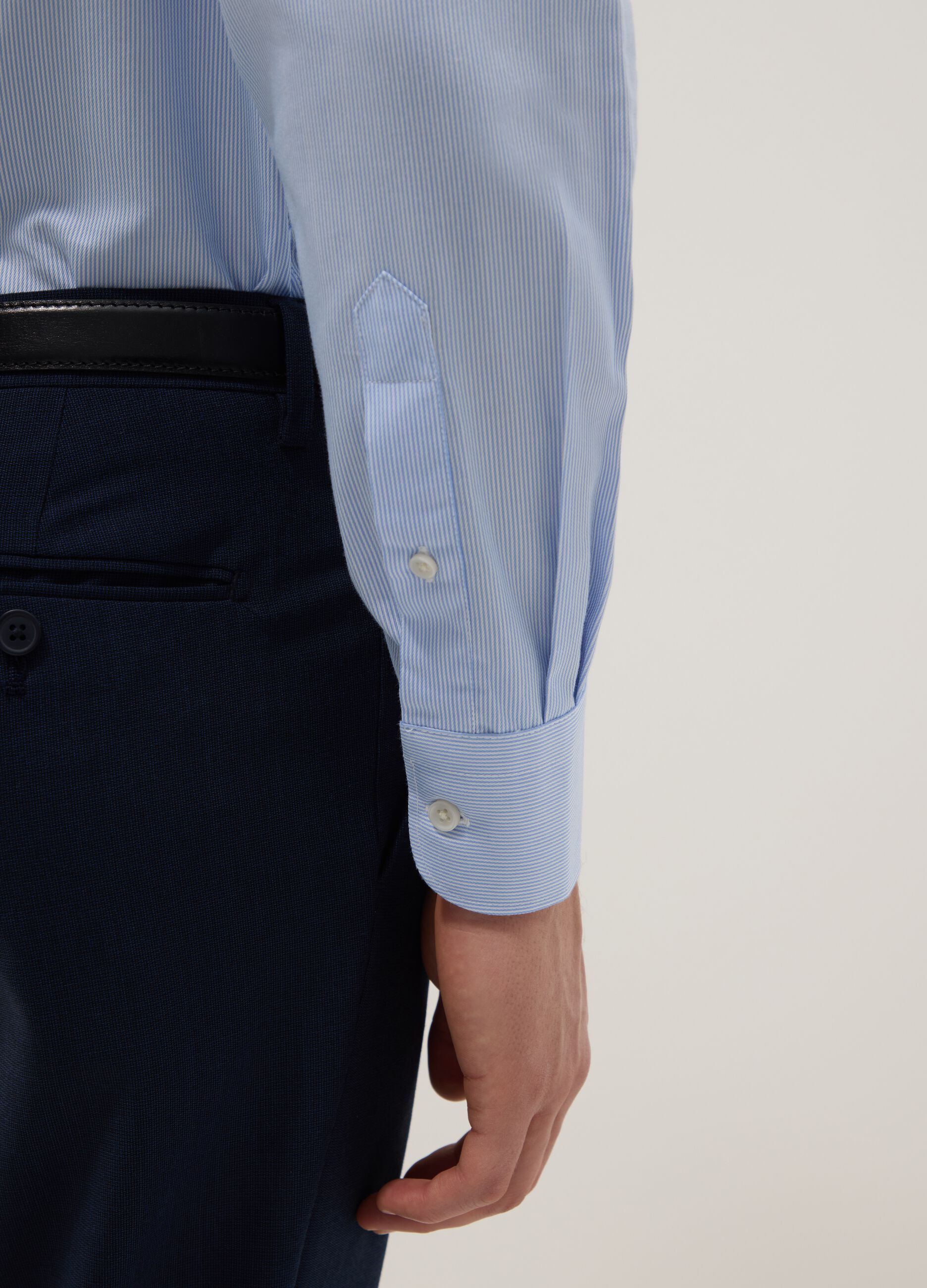 Light blue slim-fit striped cotton-blend shirt