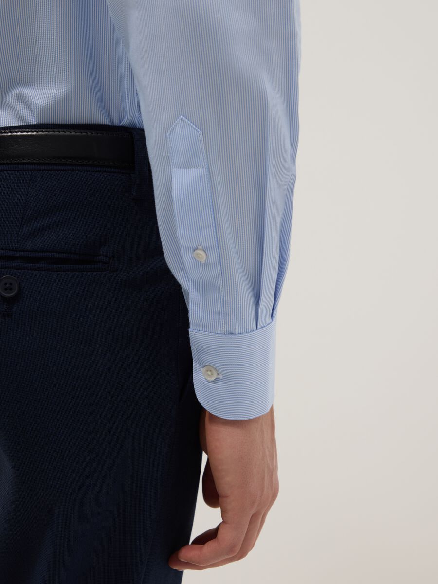 Light blue slim-fit striped cotton-blend shirt_3