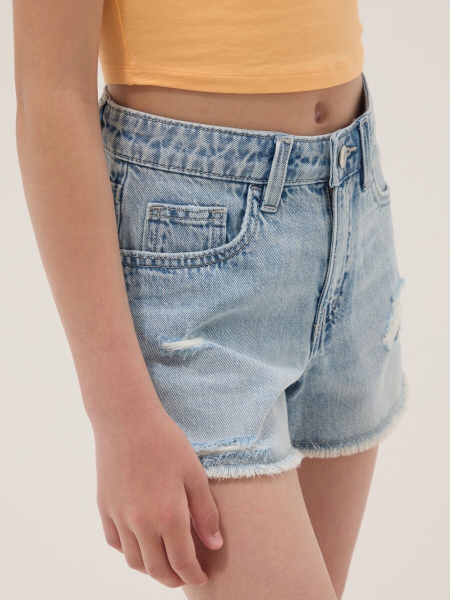 Shorts denim azzurri in puro cotone da ragazza regular fit_2