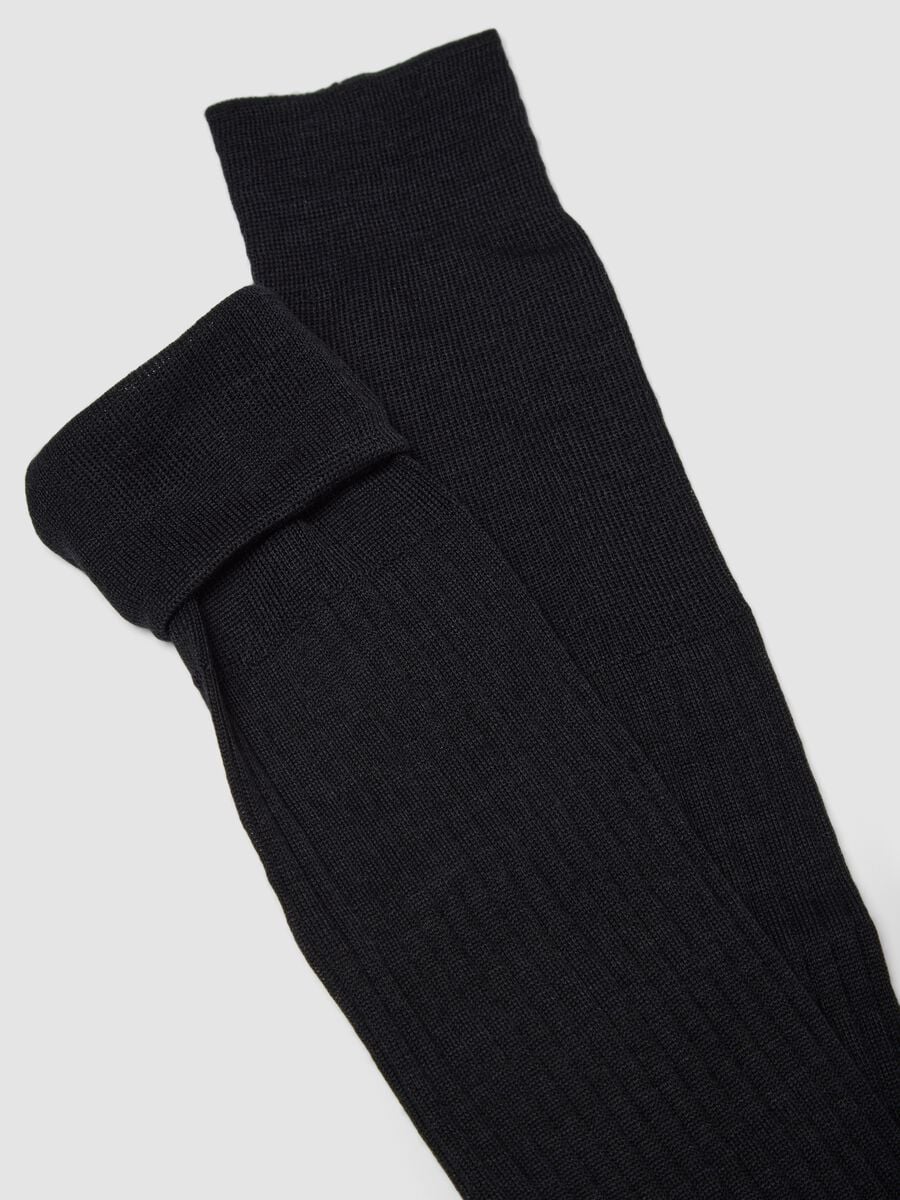 Black ribbed wool-blend knee-high socks_2