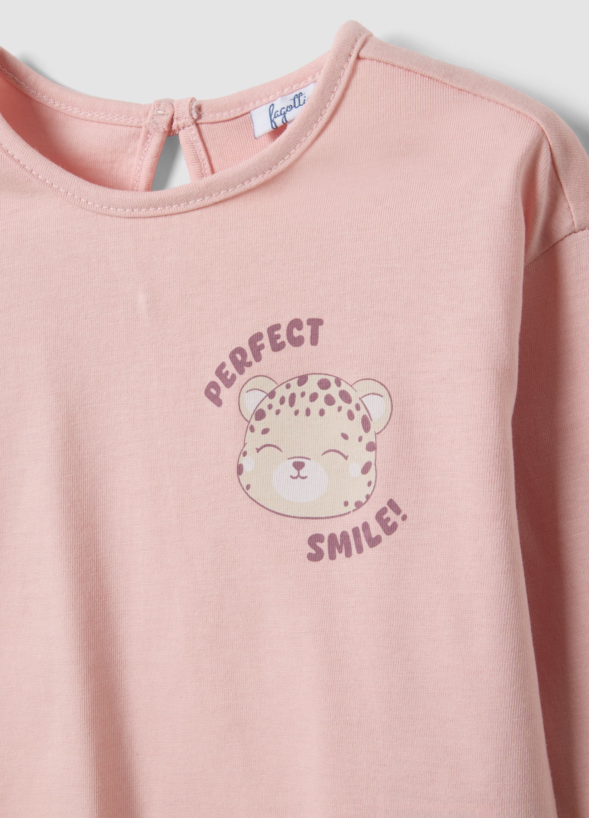 Pink organic cotton T-shirt with leopard print for baby girl