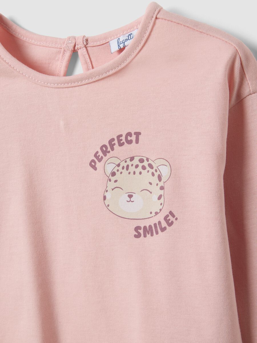 Pink organic cotton T-shirt with leopard print for baby girl_2