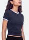 Blue stretch-cotton fitted T-shirt with contrast trims_2
