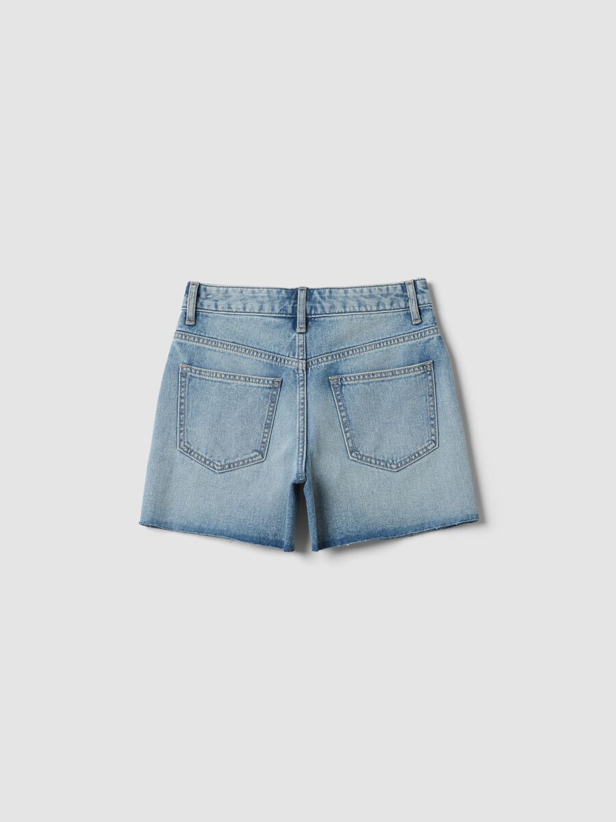 Shorts denim blu in puro cotone da ragazza straight fit_1