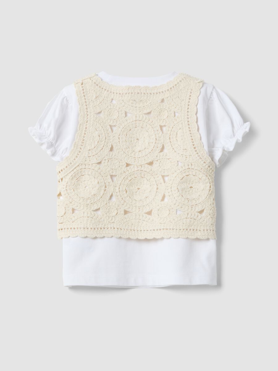 Girl's white pure cotton T-shirt regular fit with waistcoat_1