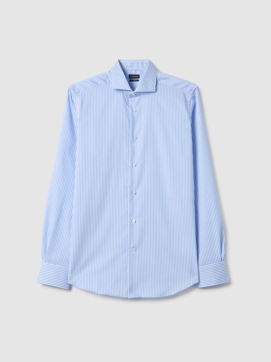 Multicolour striped slim fit pure cotton shirt_0