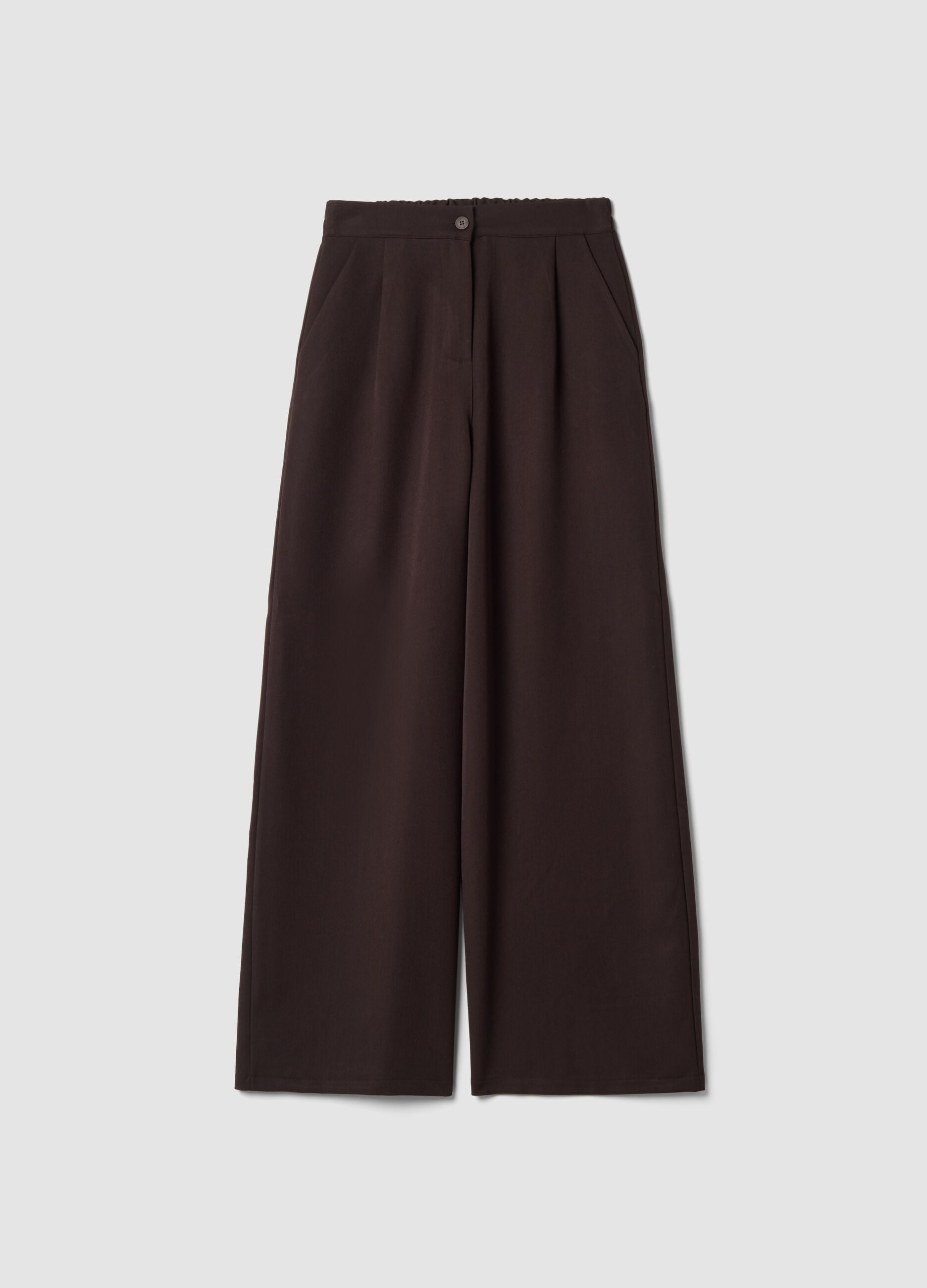 Dark brown stretch viscose-blend trousers, regular fit