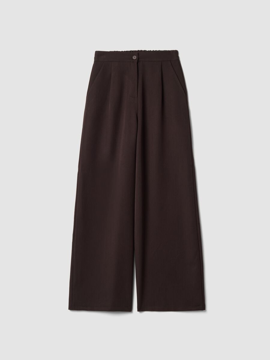 Dark brown stretch viscose-blend trousers, regular fit_0