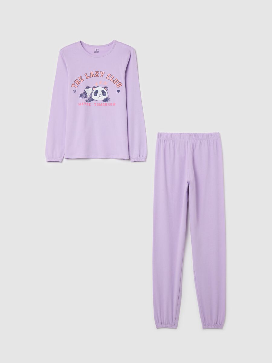 Pigiama in cotone bio con stampa "The Lazy Club"_0