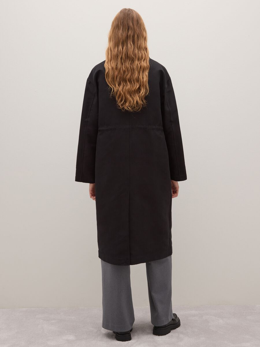 Black Long Cotton Blend Coat in Regular Fit_2