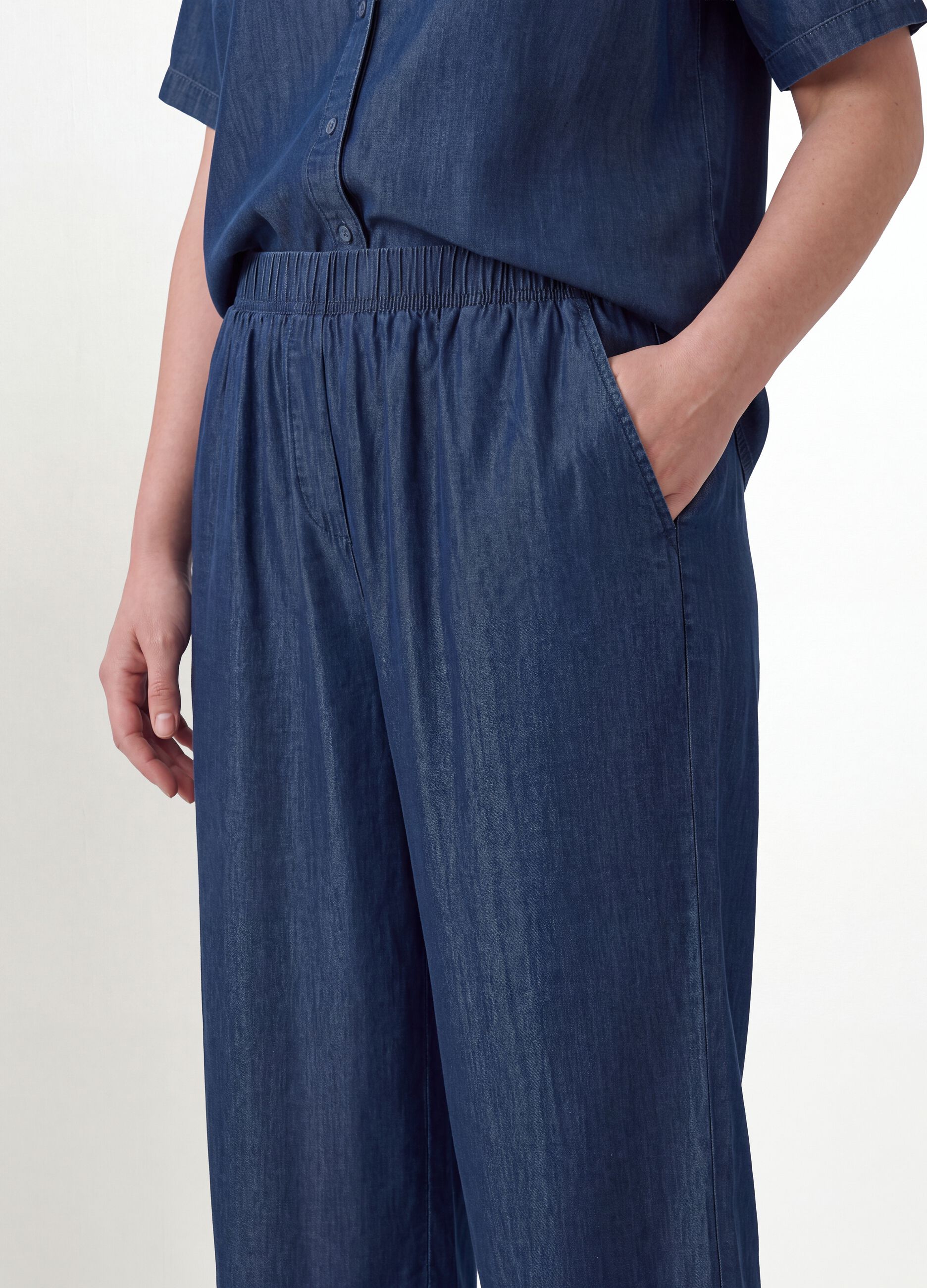 Blue pure lyocell trousers with elasticated waist, regular fit