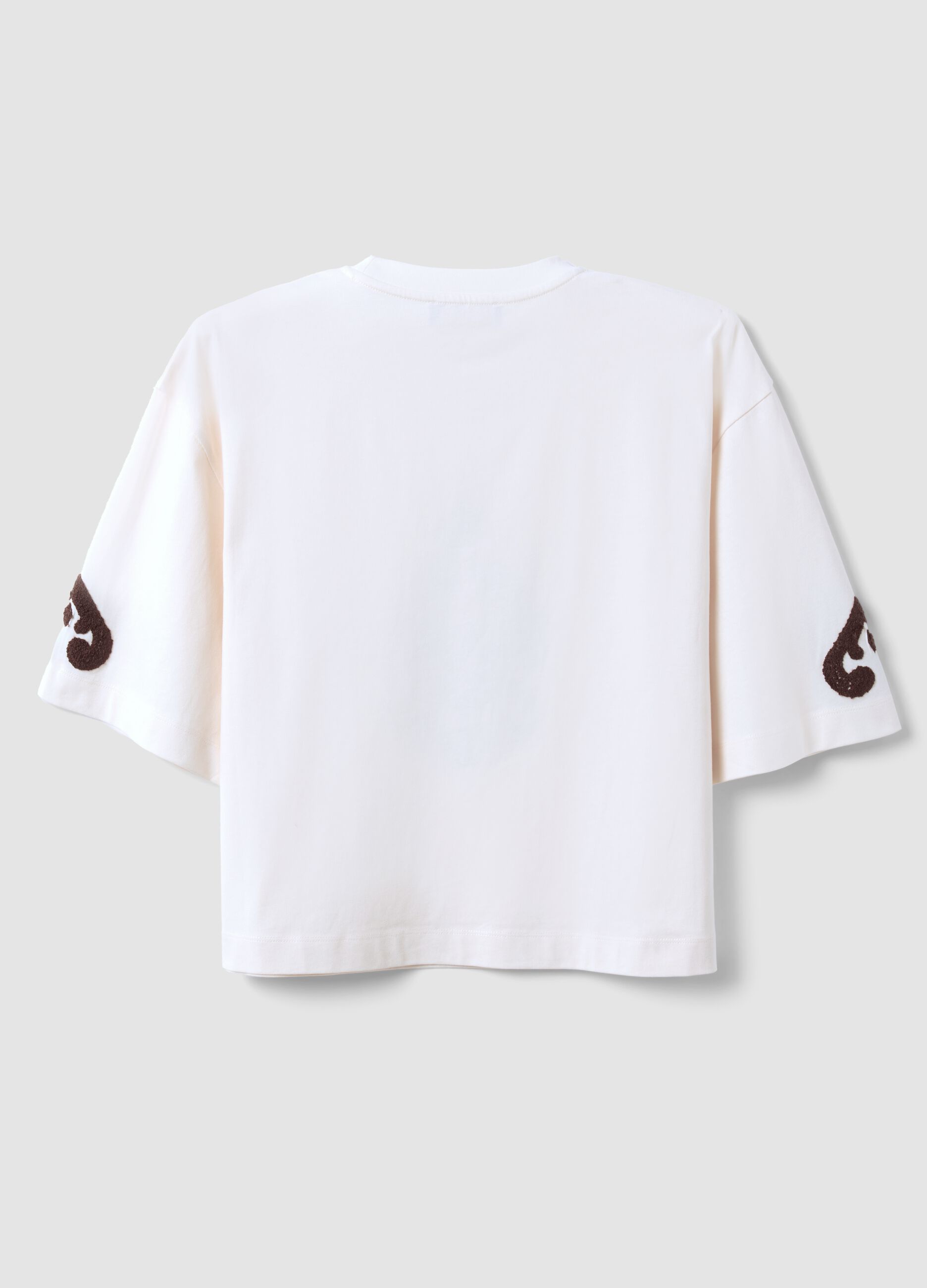 T-shirt beige in puro cotone con ricami regular fit