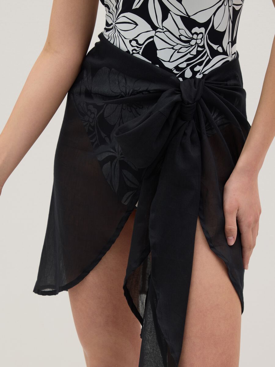Women's black beach cover-up in 100% cotton with regular fit_2