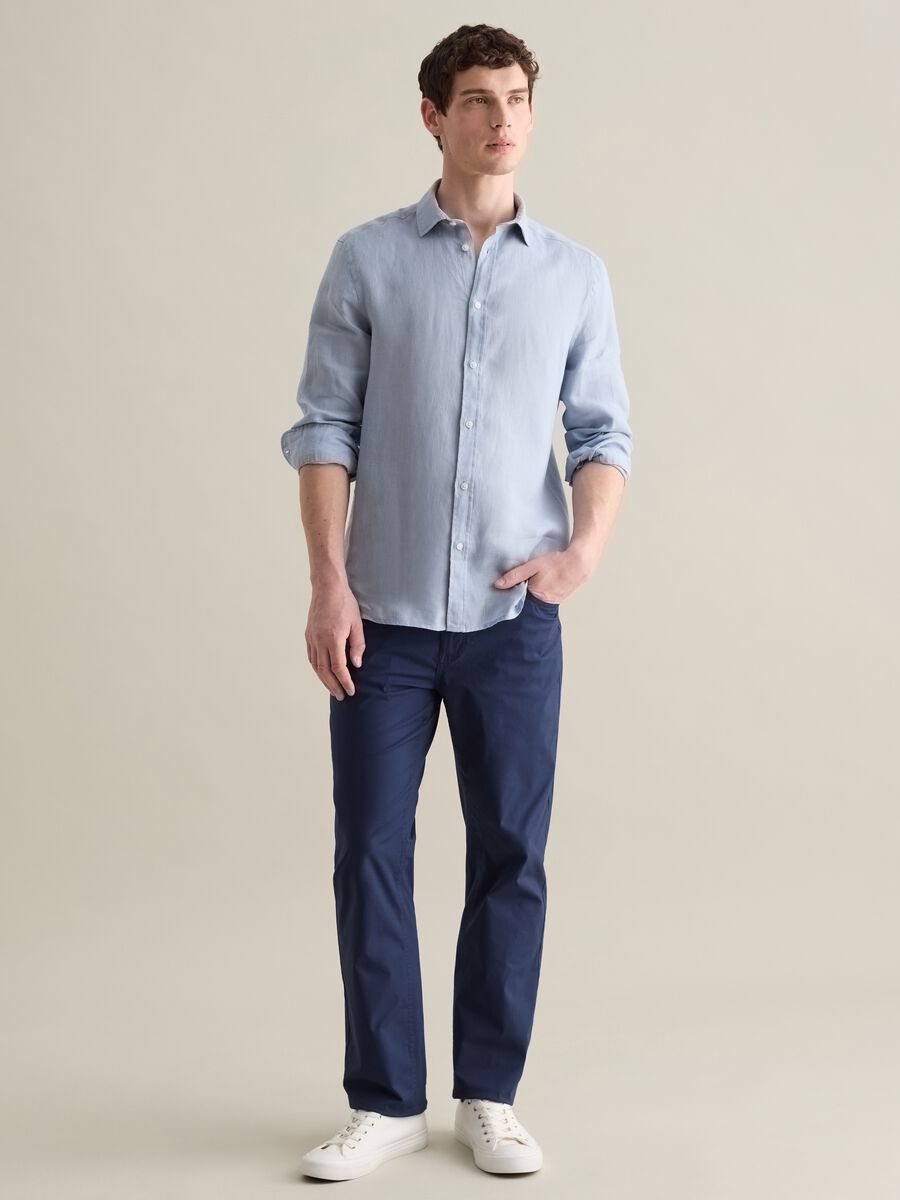Blue chino trousers in stretch cotton with five pockets_0