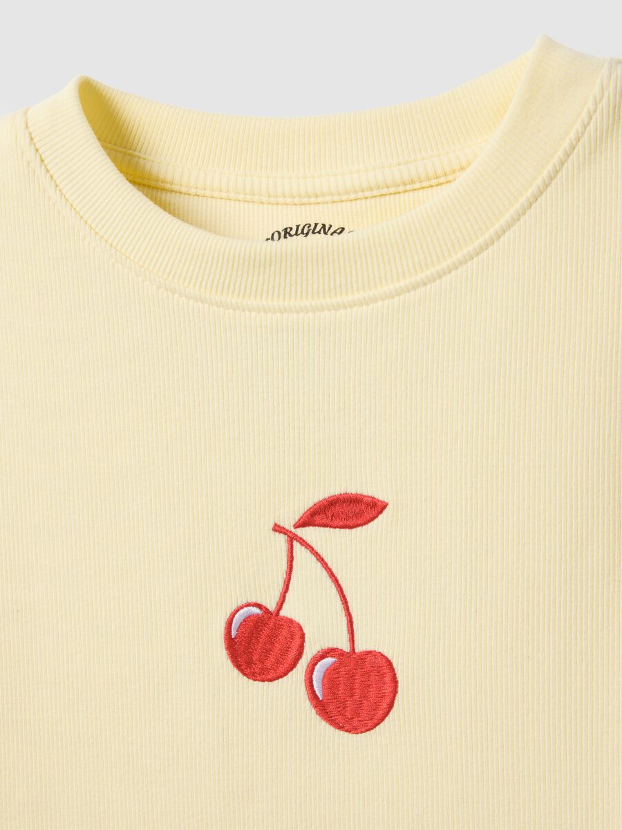 Yellow pure cotton regular fit T-shirt with cherry print_5