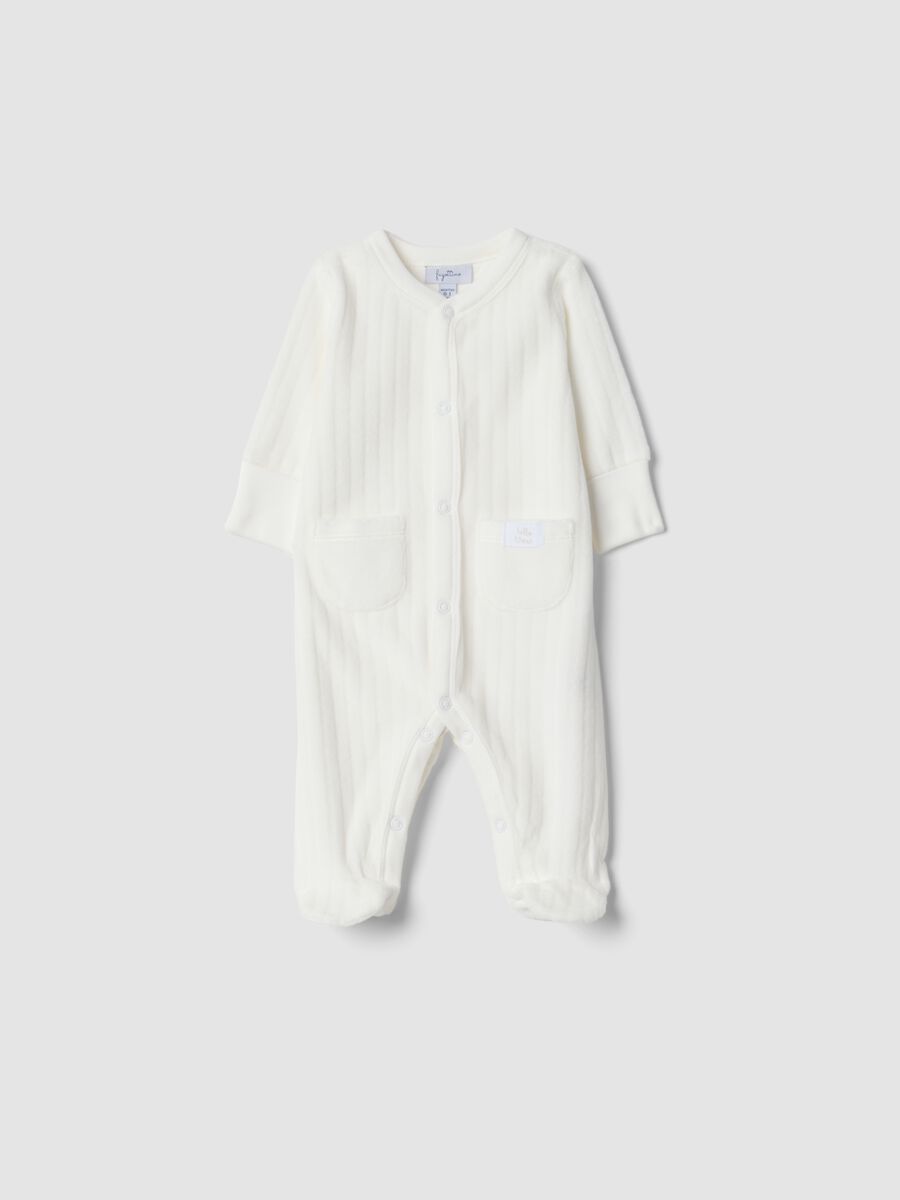 White organic cotton-blend baby sleepsuit with feet_0