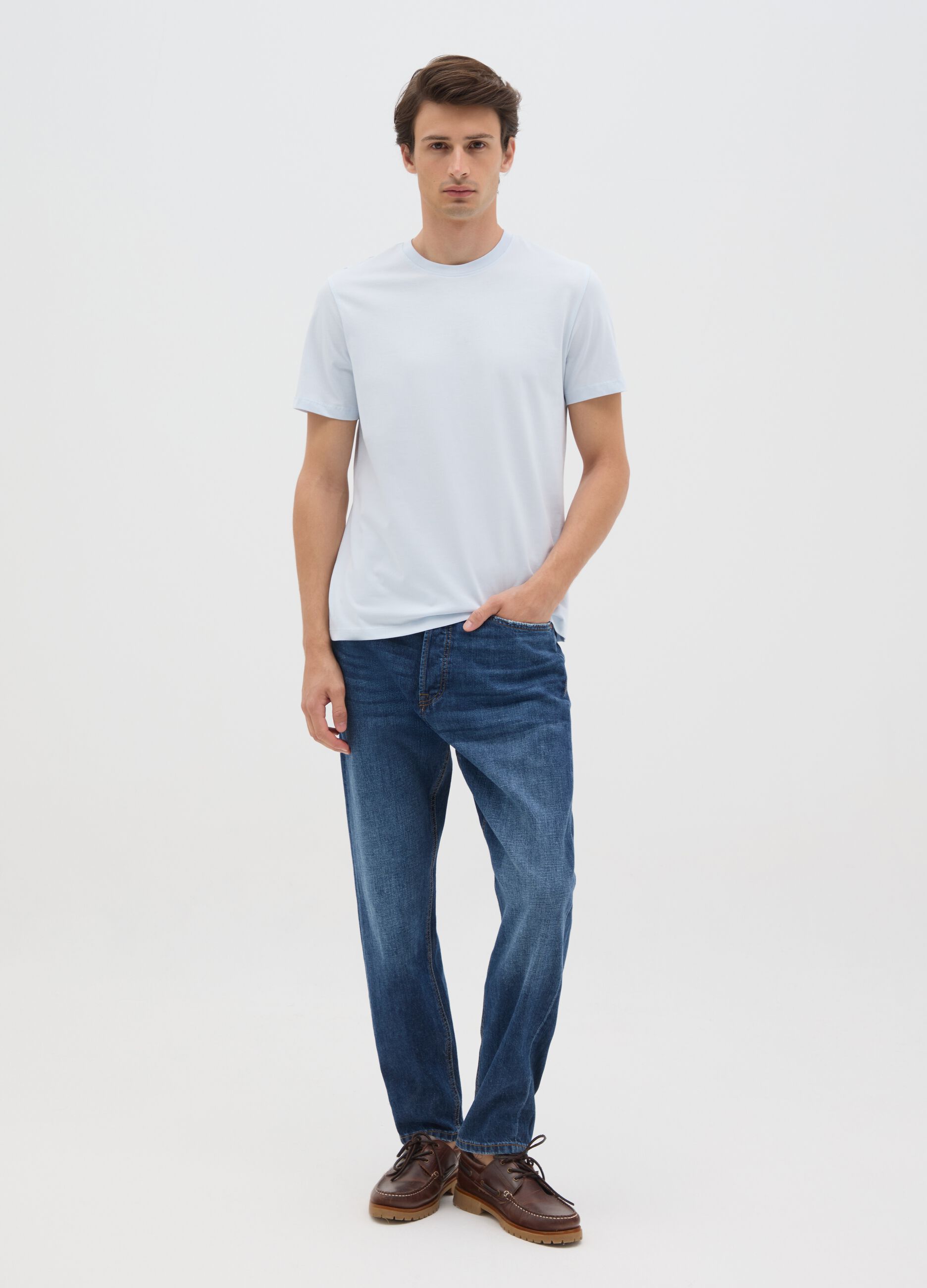 Men's blue regular fit pure cotton T-shirt