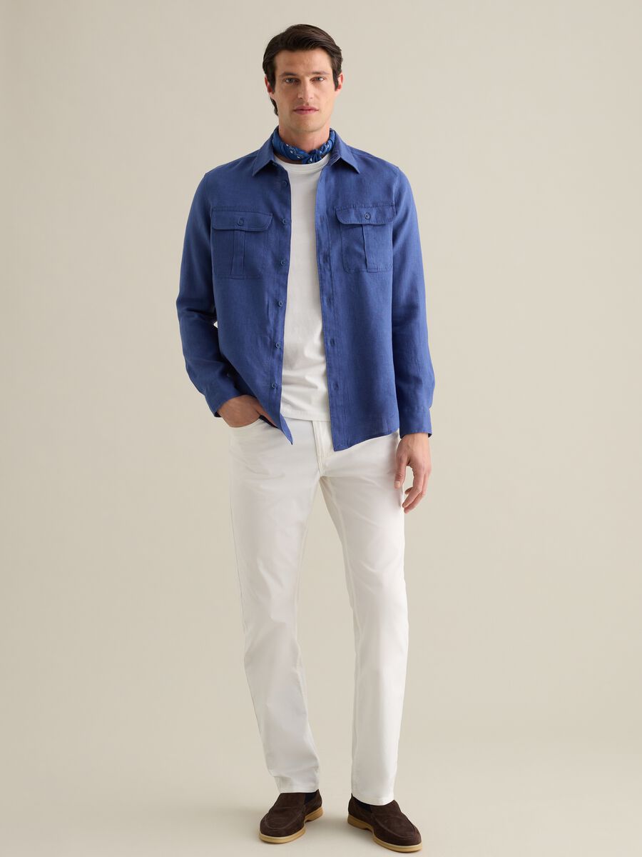 Classic Blue Pure Linen Shirt by Piombo_1