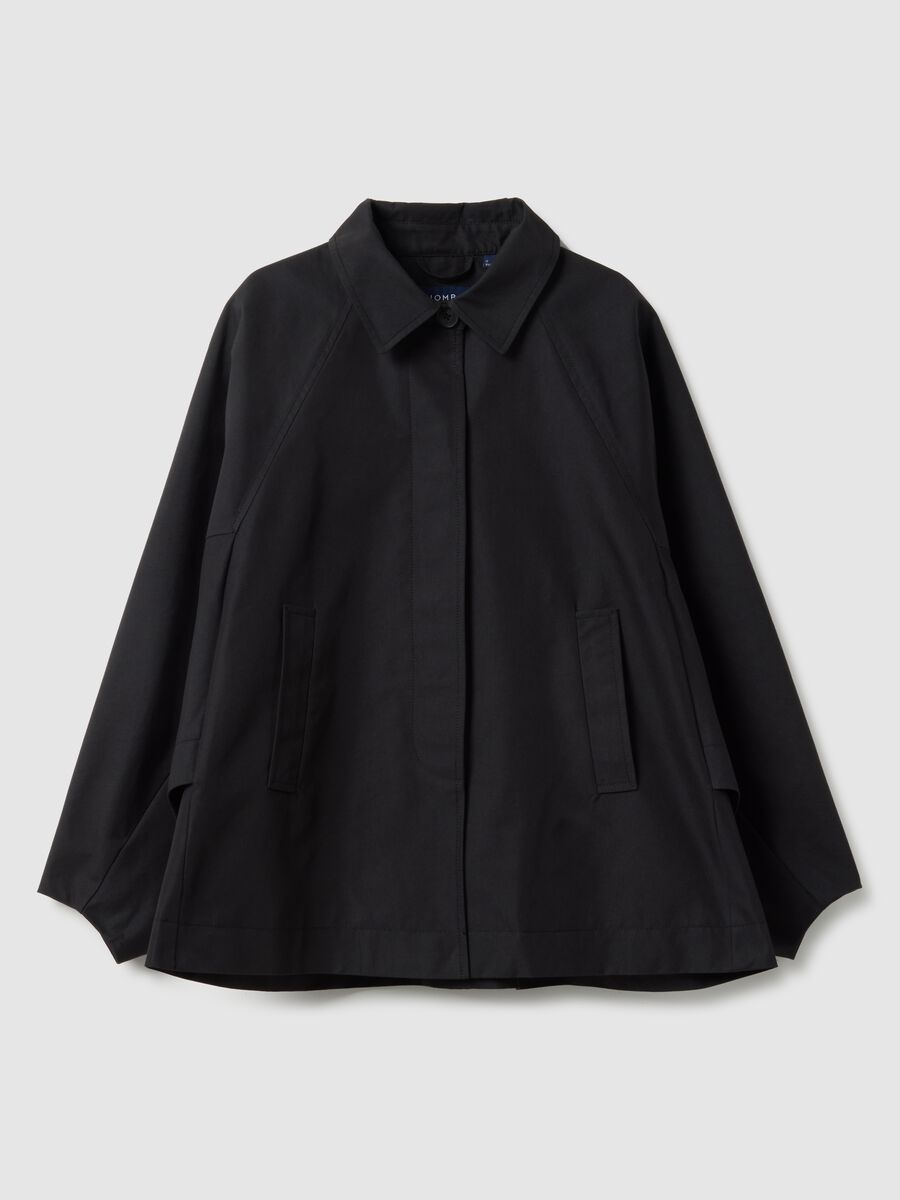 Black oversized cotton blend jacket with hidden closure_5