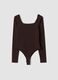 Body marrone in tessuto elasticizzato traspirante con scollo ampio ALTAVIA STUDIO_6