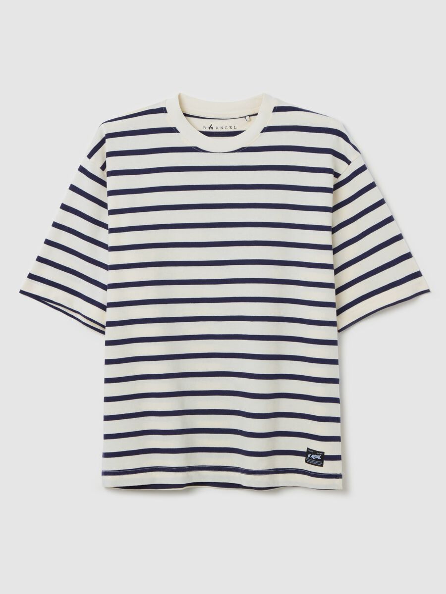 T-shirt in cotone a righe_0