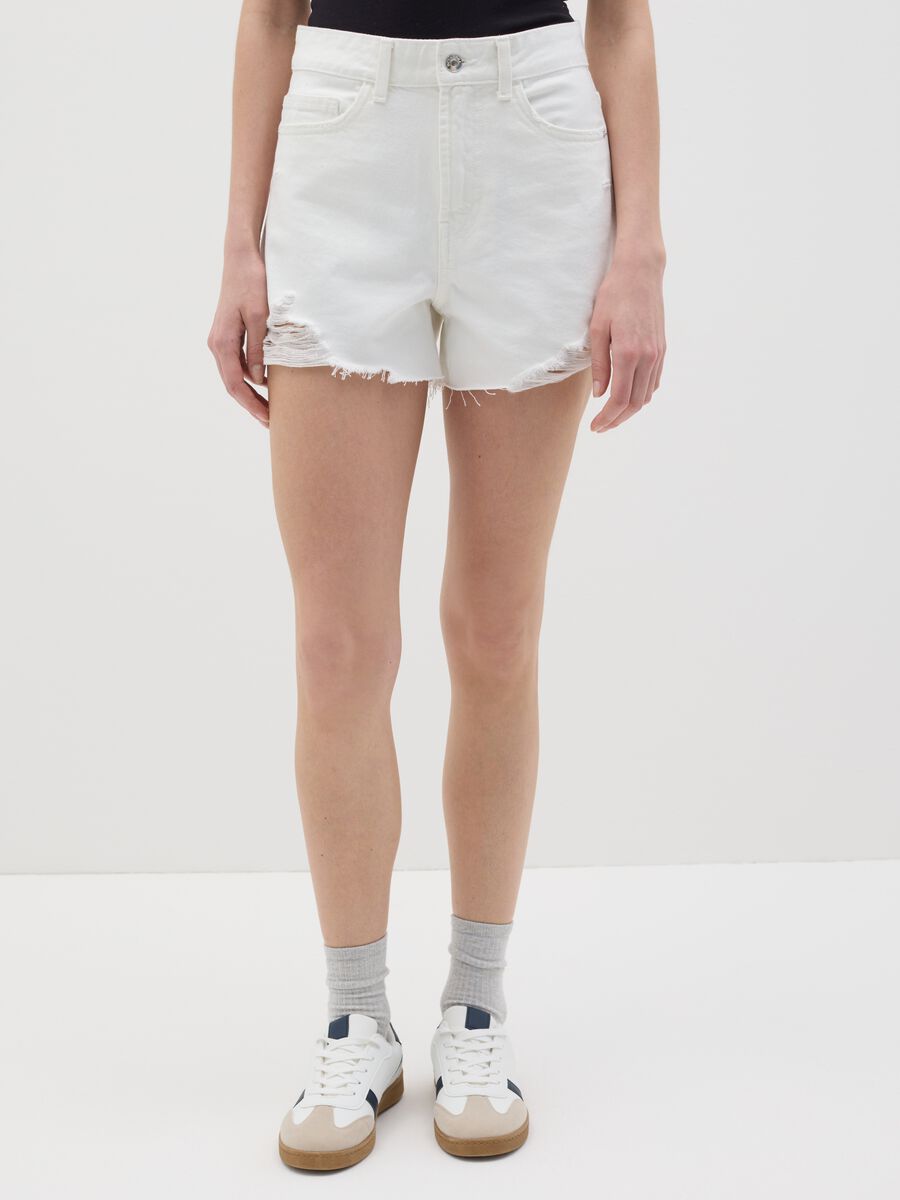 White Cotton Denim Shorts_1