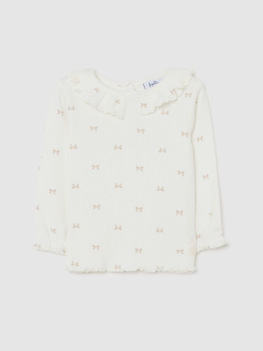 Baby girl's white cotton blend regular fit t-shirt with bows_0