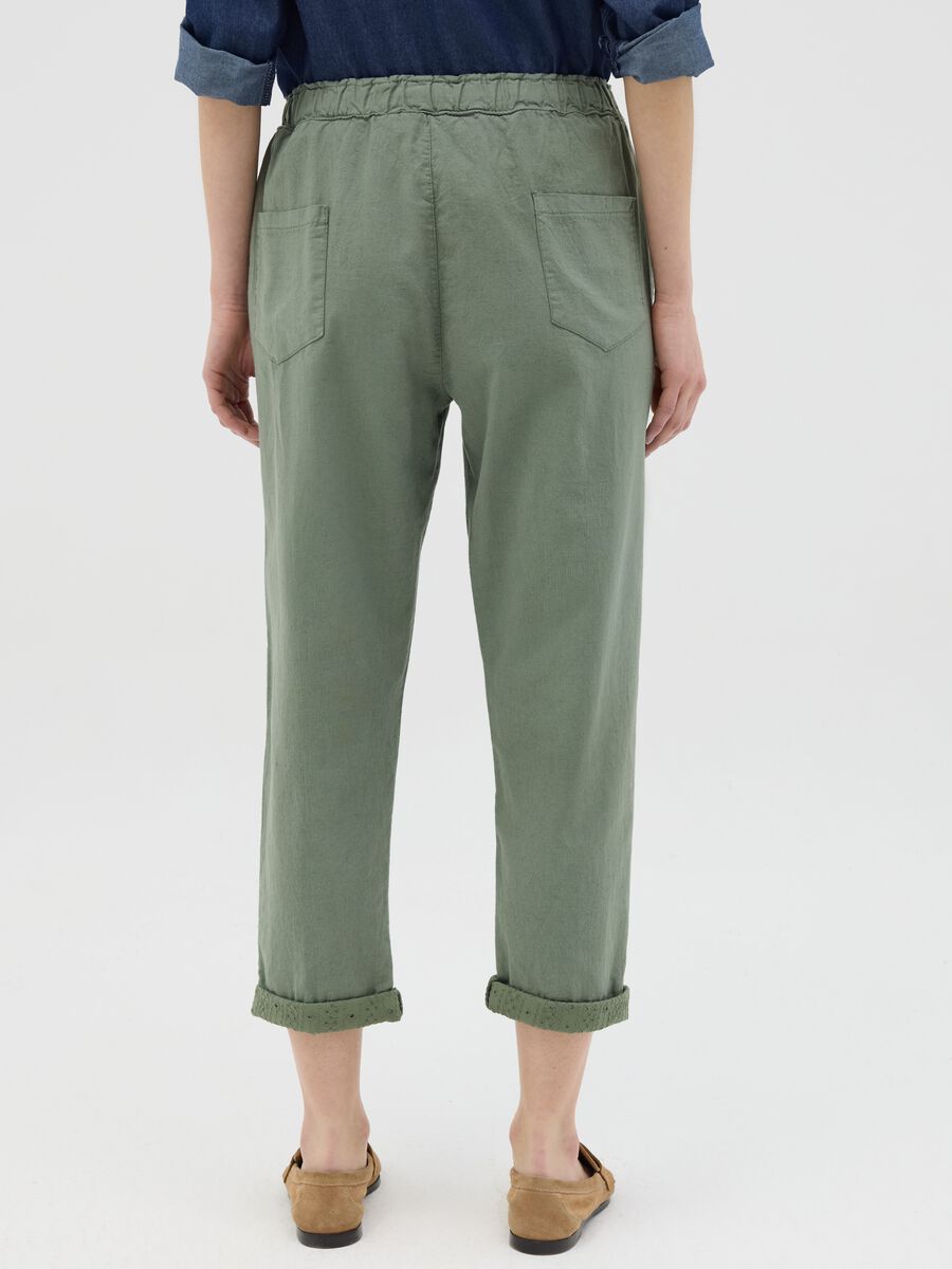 Green Linen and Cotton Hybrid Trousers_3