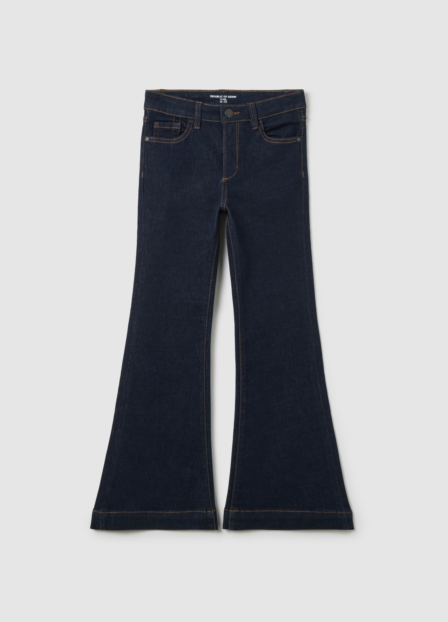 Jeans da ragazza in denim blu flare