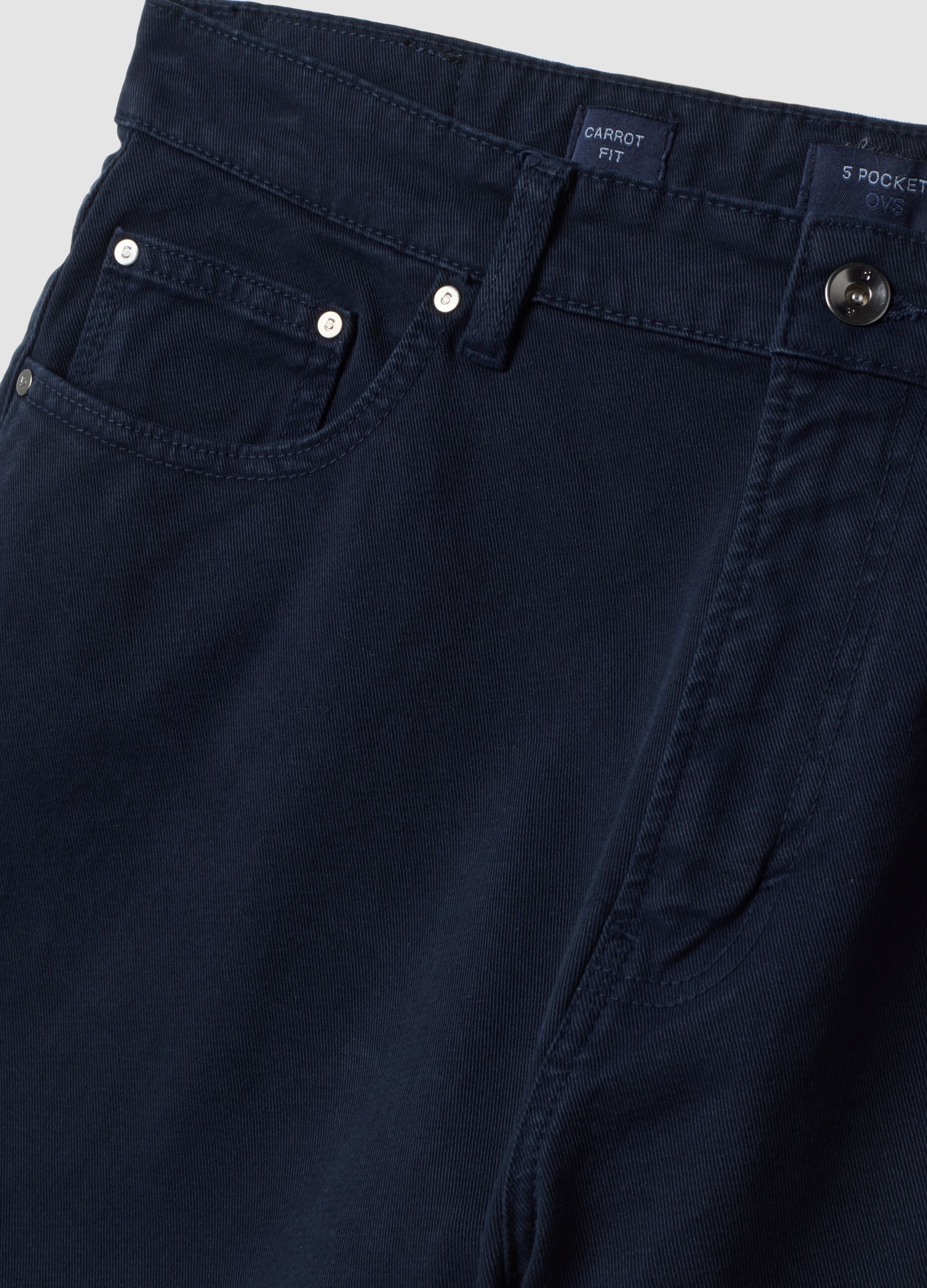 Blue stretch cotton twill carrot-fit trousers