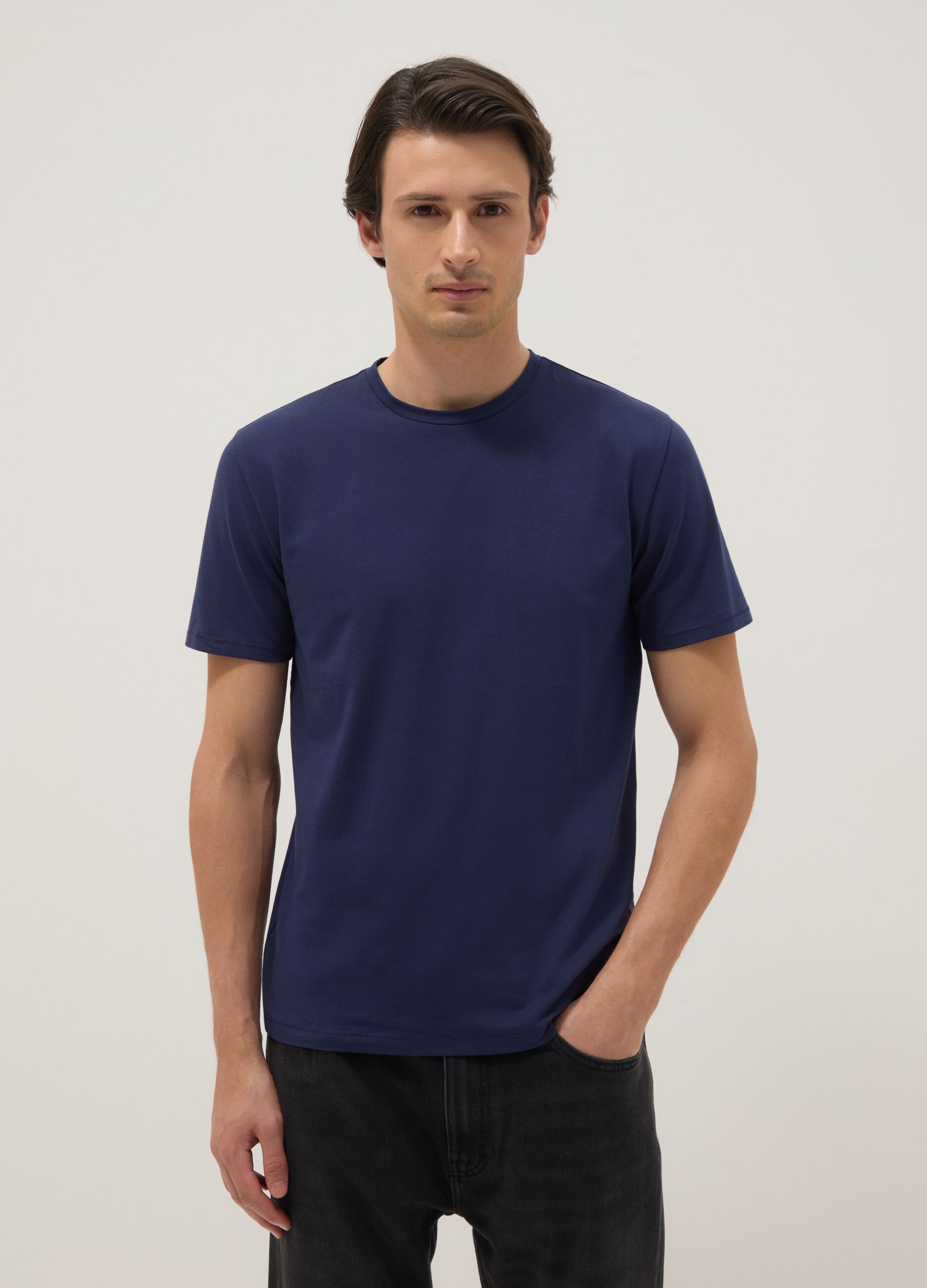 Blue Slim Fit Stretch Cotton T-Shirt
