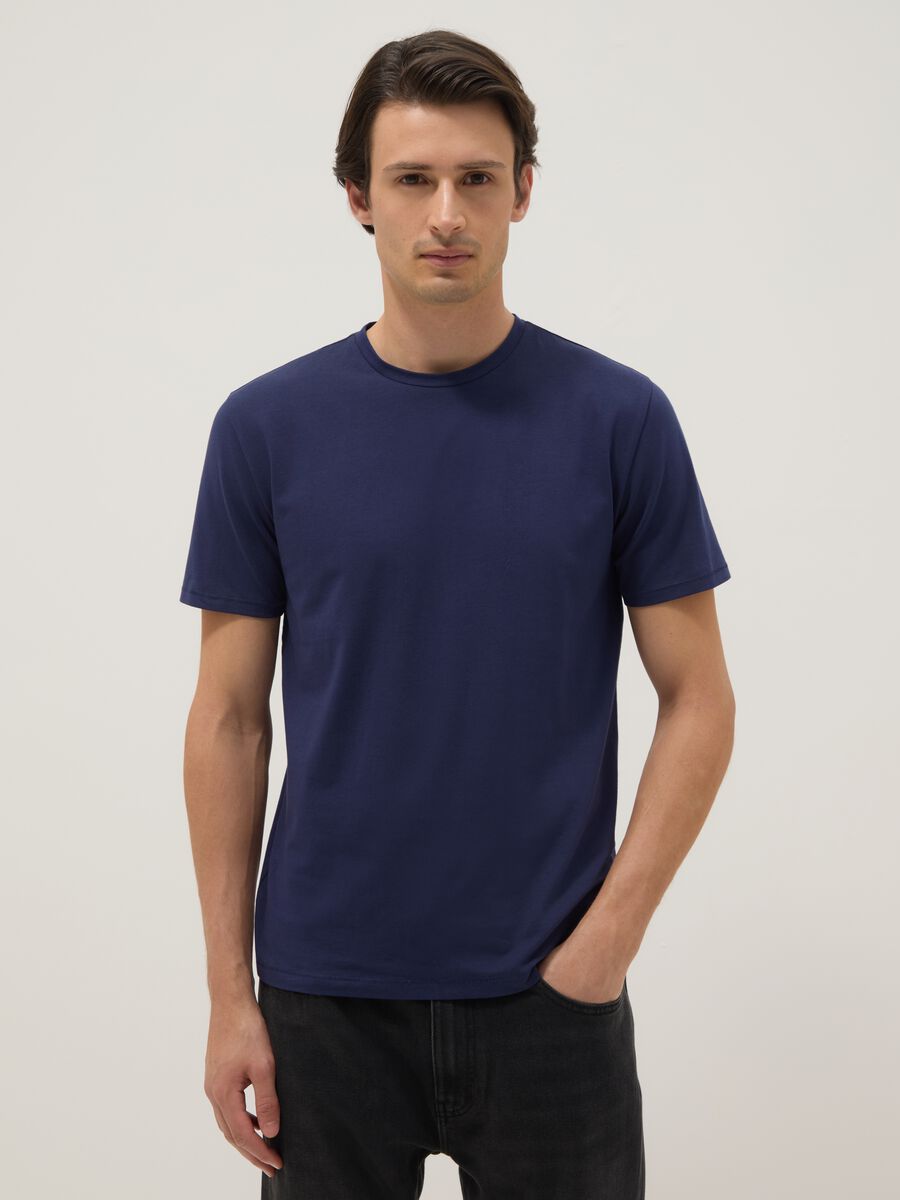 Blue Slim Fit Stretch Cotton T-Shirt_0