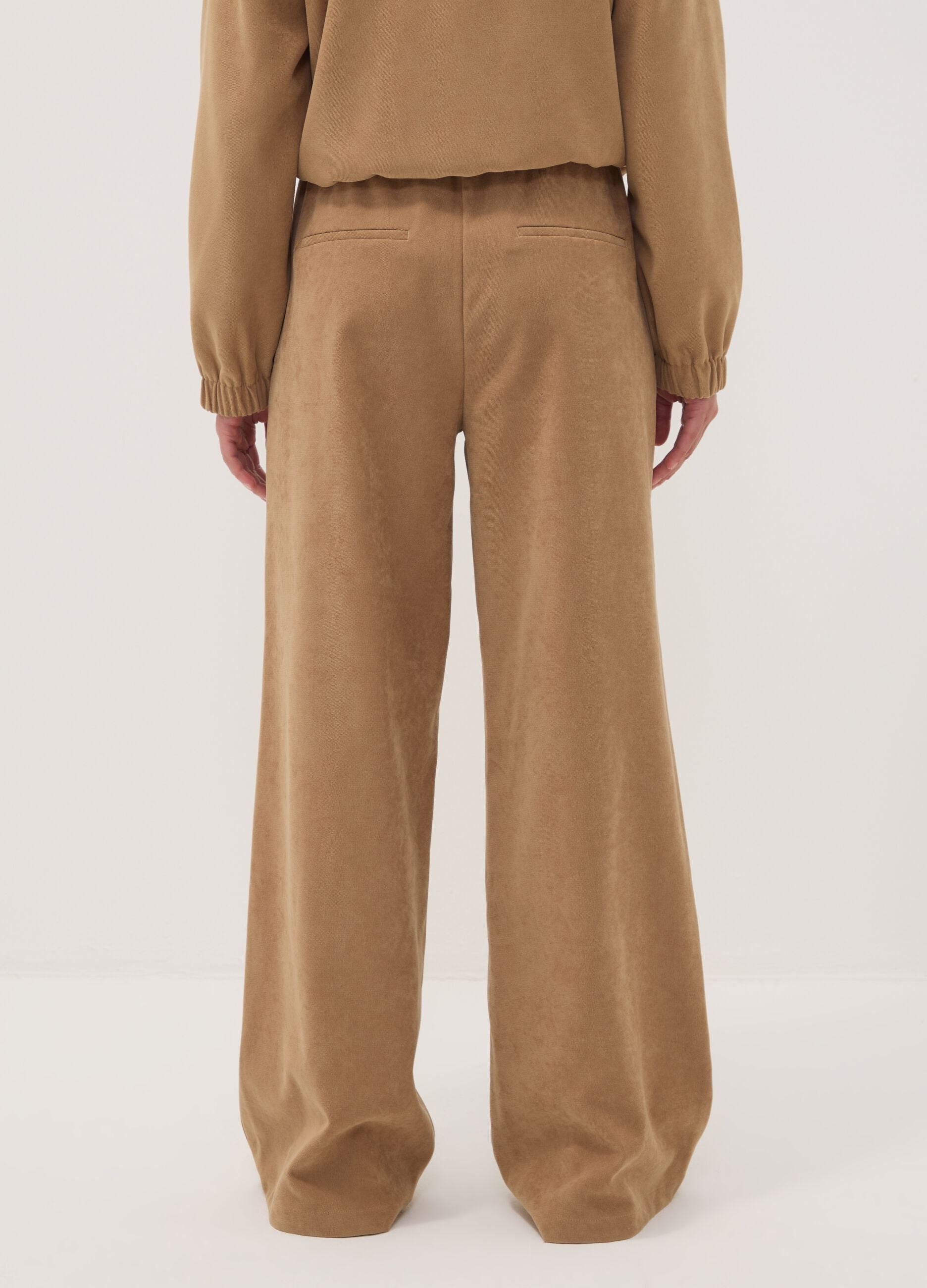 Beige stretch-fabric straight-fit trousers