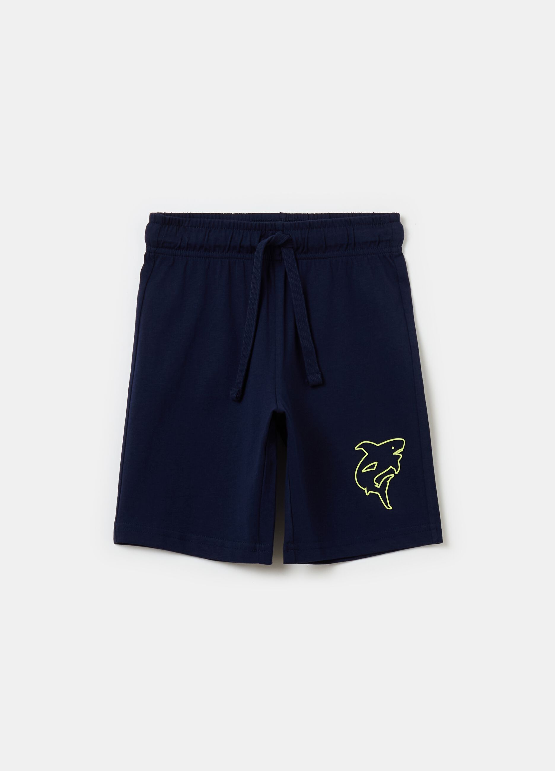 Cotton Bermuda shorts with drawstring and print
