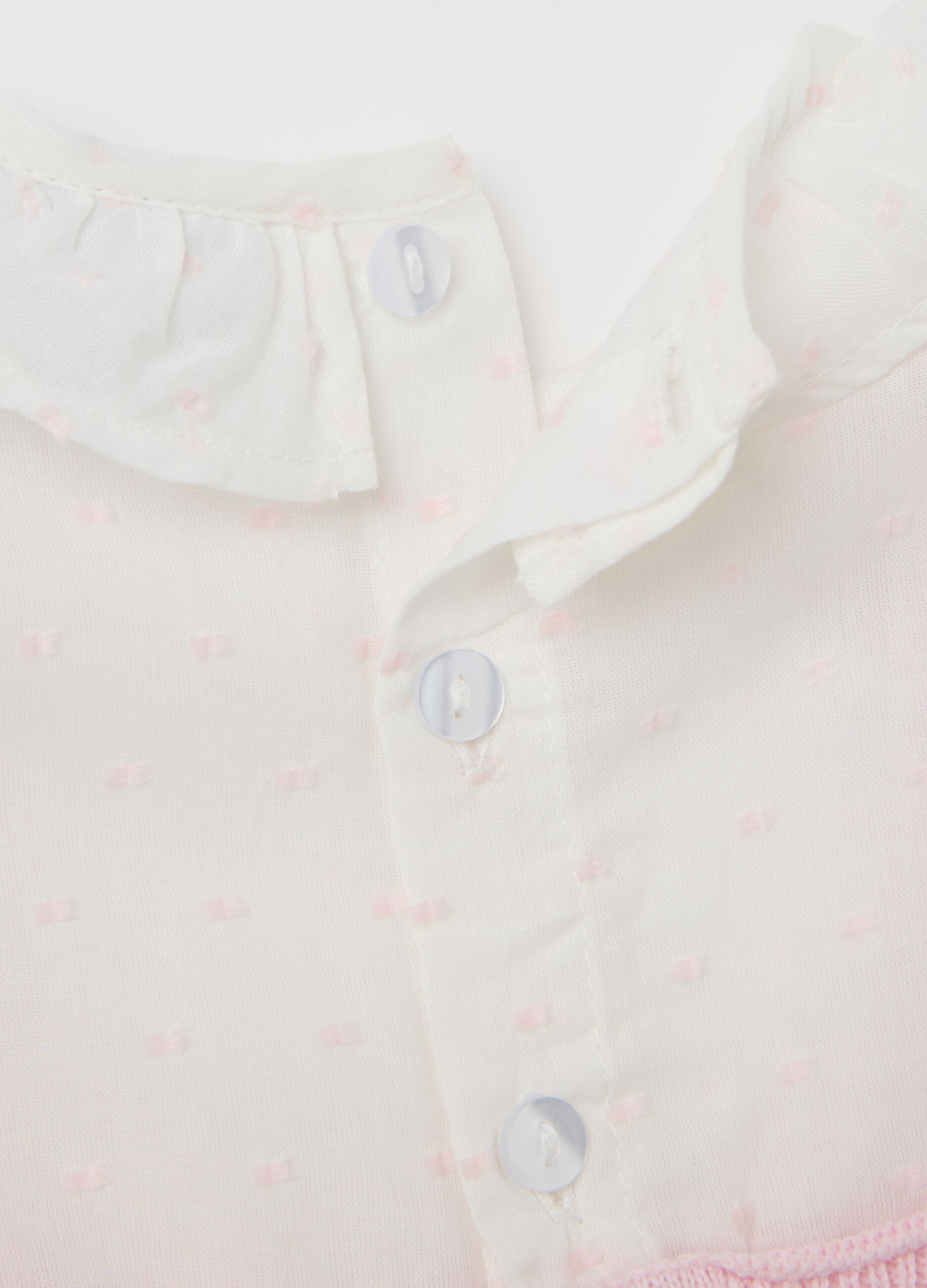 Pagliaccetto da neonata in misto cotone multicolor con rouches e chiusura a bottoni
