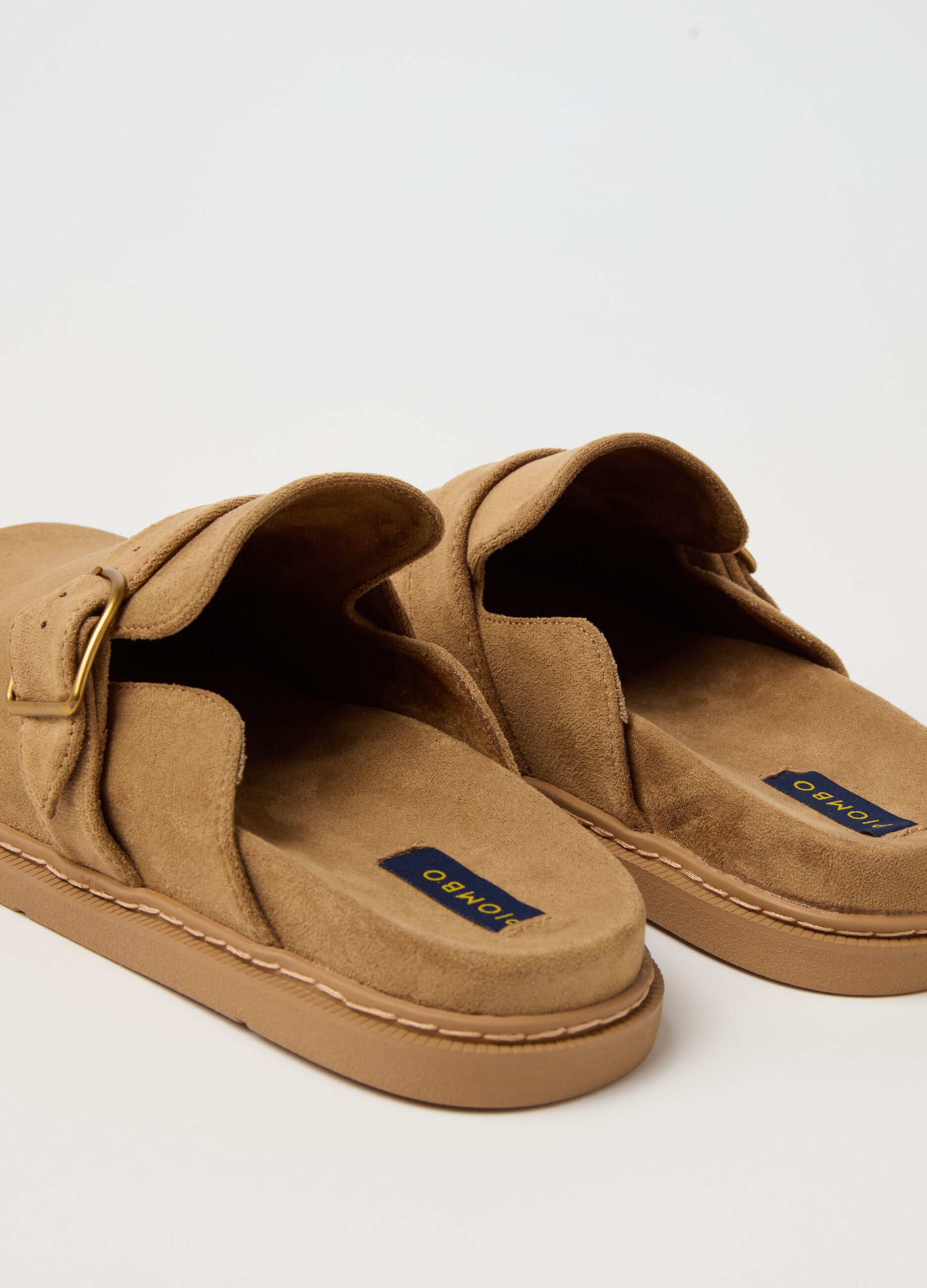 Suede sabots with buckle